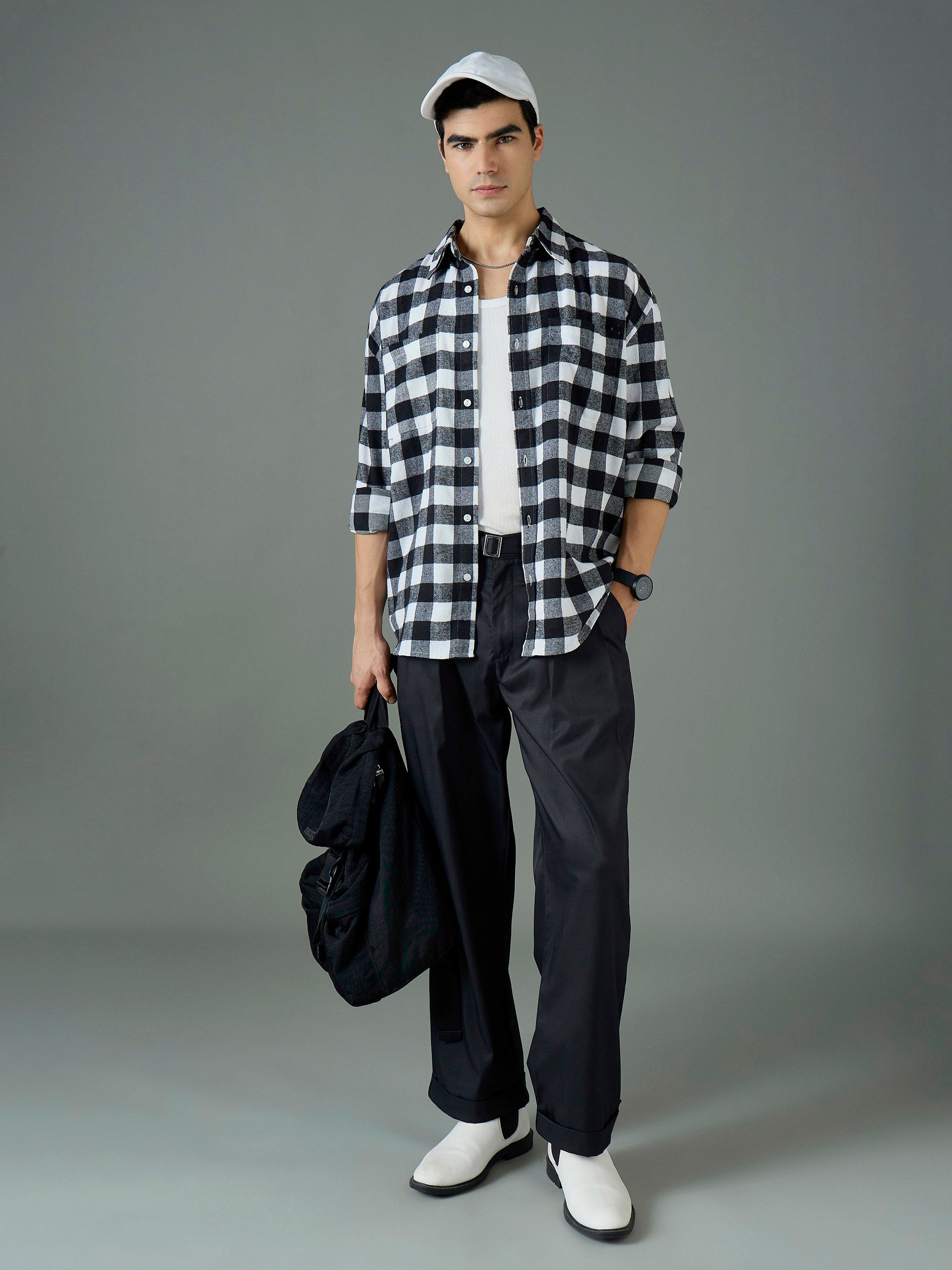 Men Black Front Belt Relax Fit Korean Trouser-MSPANT51309