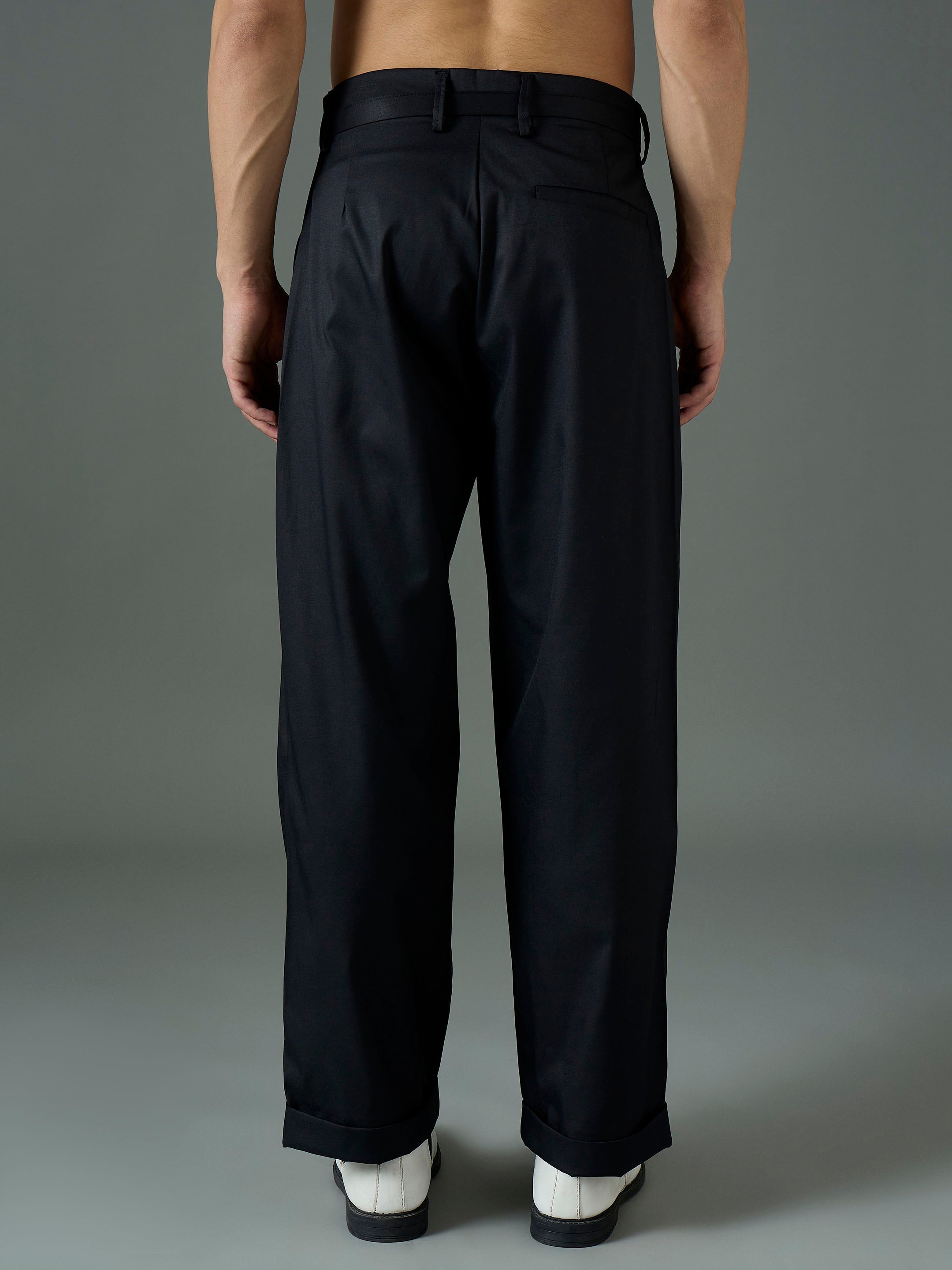 Men Black Front Belt Relax Fit Korean Trouser-MSPANT51309