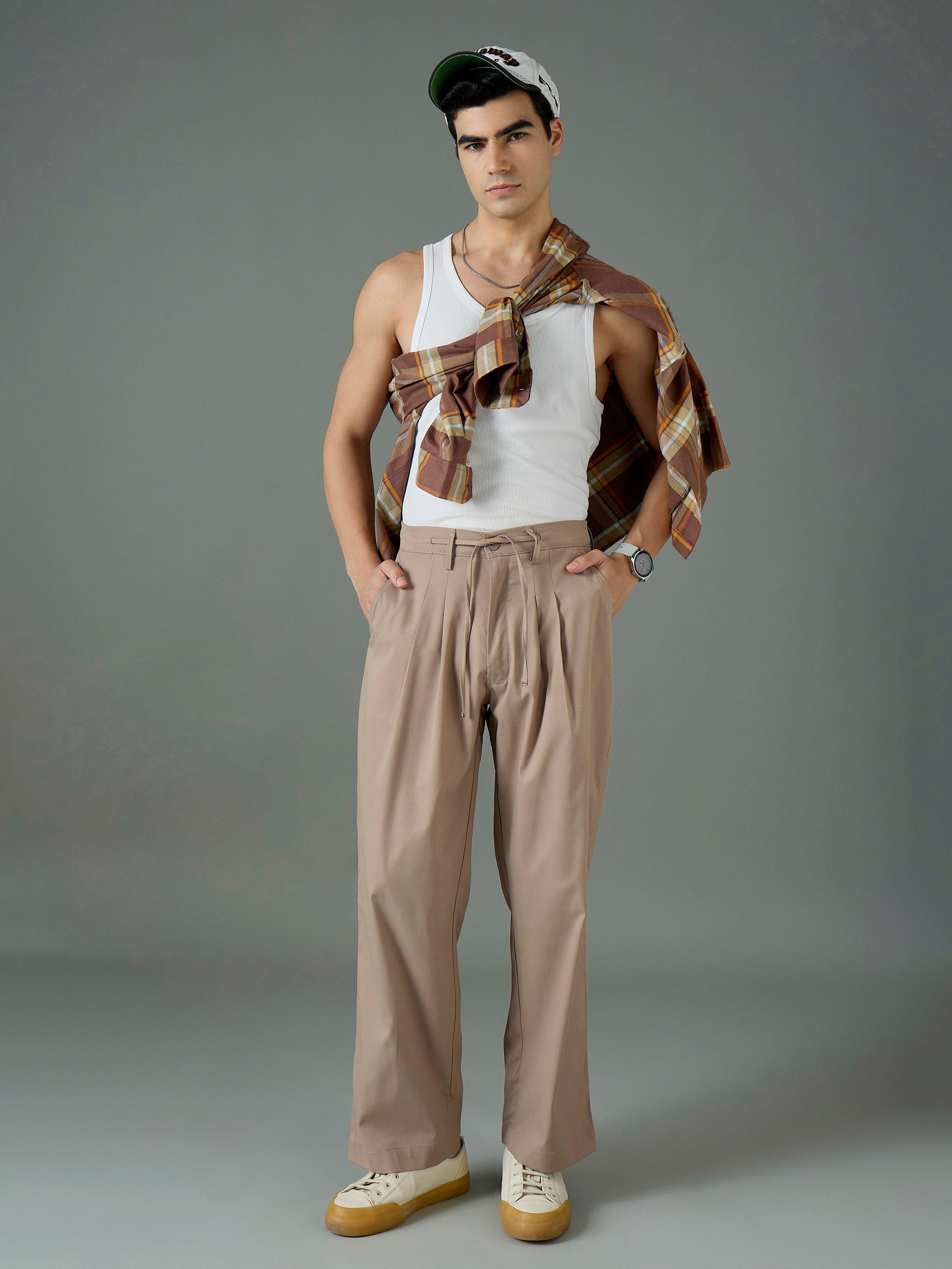 Men Taupe Front Dori Relax Fit Korean Trouser-MSPANT51310