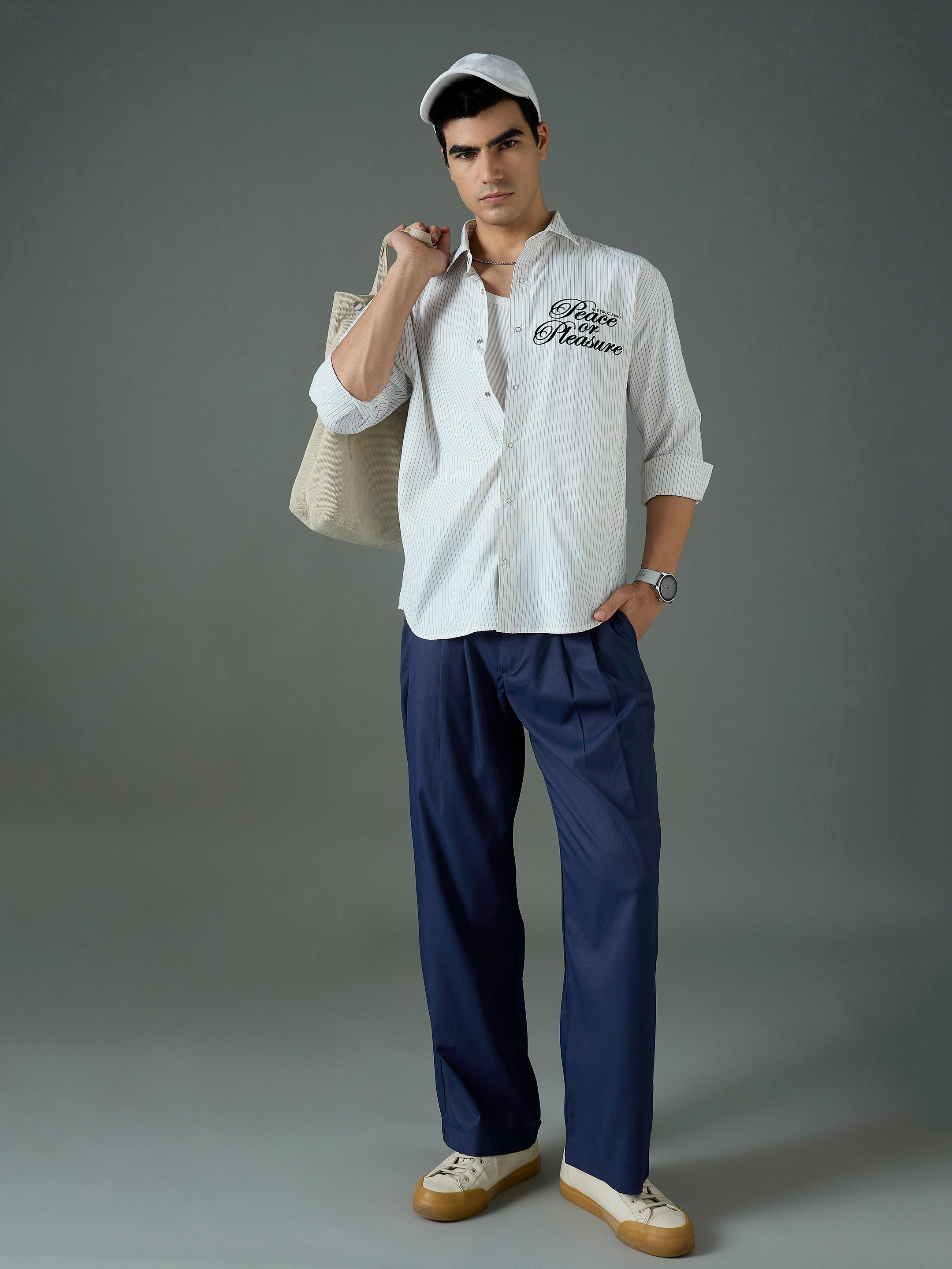 Men Navy Blue Front Dori Relax Fit Korean Trouser-MSPANT51311