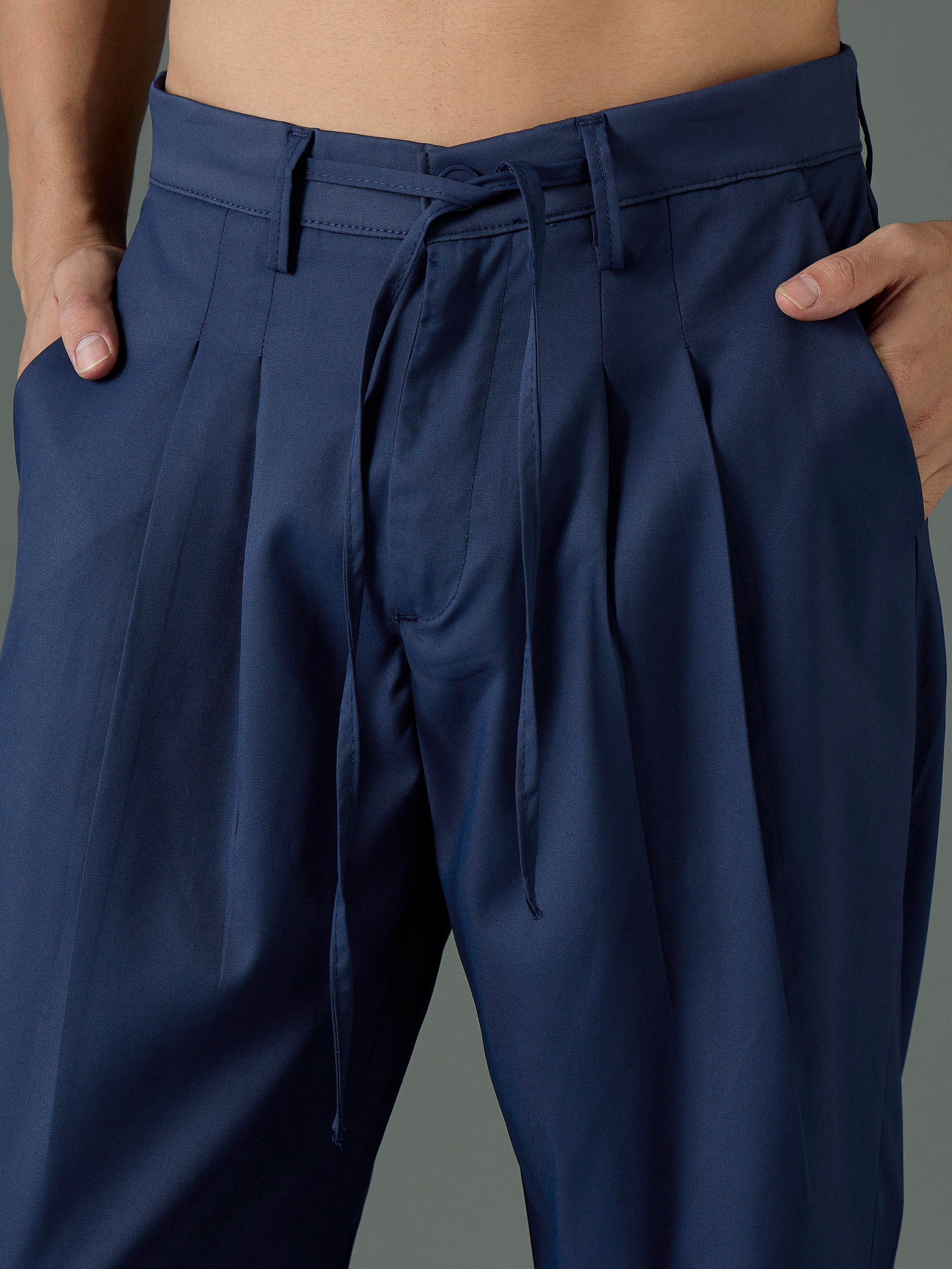 Men Navy Blue Front Dori Relax Fit Korean Trouser-MSPANT51311