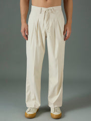 Men Off White Front Dori Relax Fit Korean Trouser-MSPANT51312