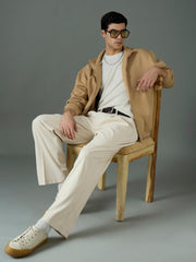 Men Off White Front Dori Relax Fit Korean Trouser-MSPANT51312