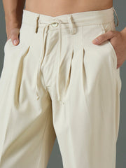 Men Off White Front Dori Relax Fit Korean Trouser-MSPANT51312