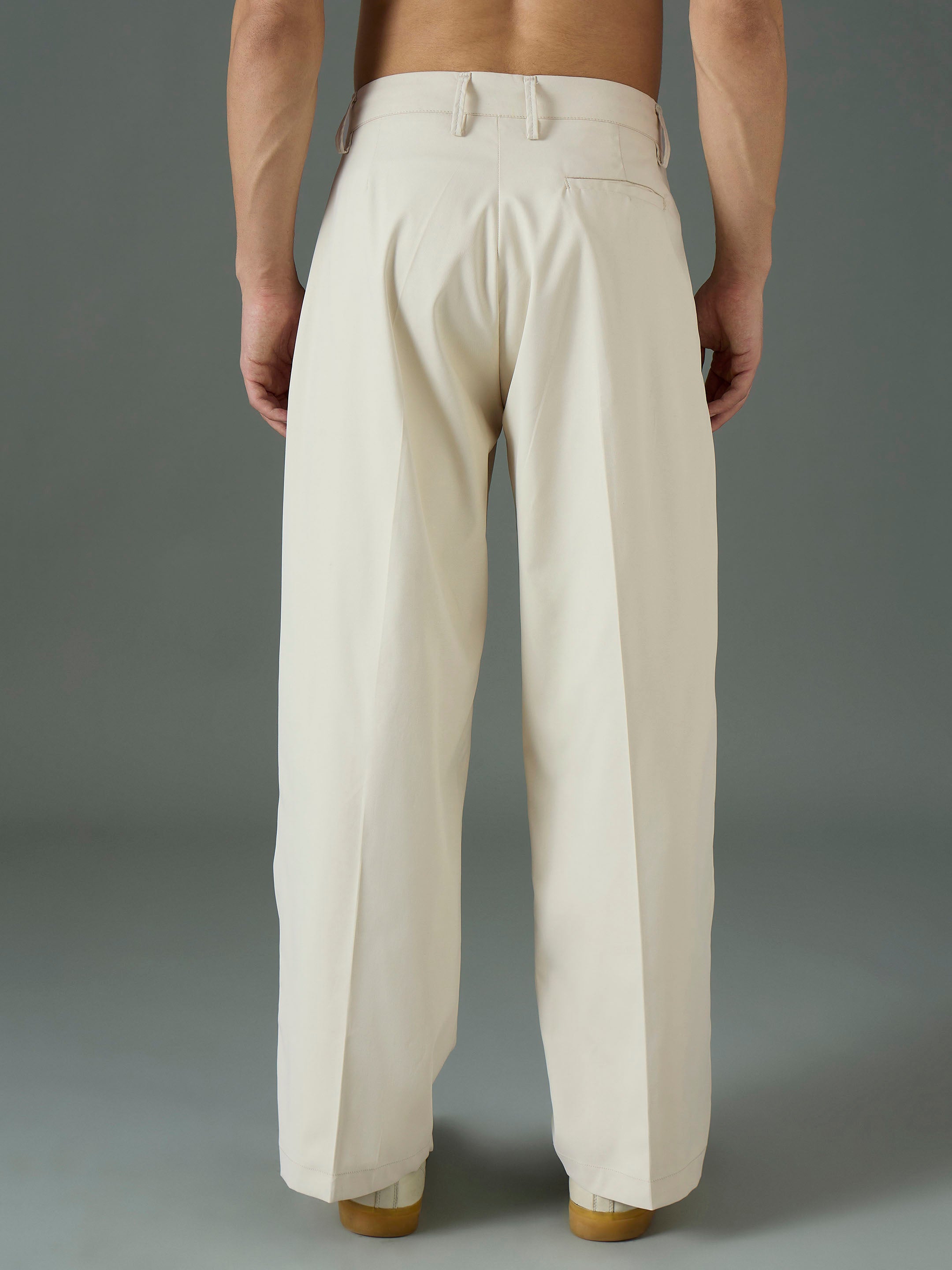 Men Off White Front Dori Relax Fit Korean Trouser-MSPANT51312