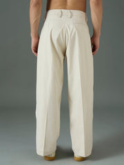 Men Off White Front Dori Relax Fit Korean Trouser-MSPANT51312