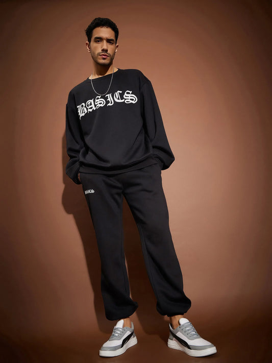 Men Black Basic Oversized Sweatshirt With Joggers 2160