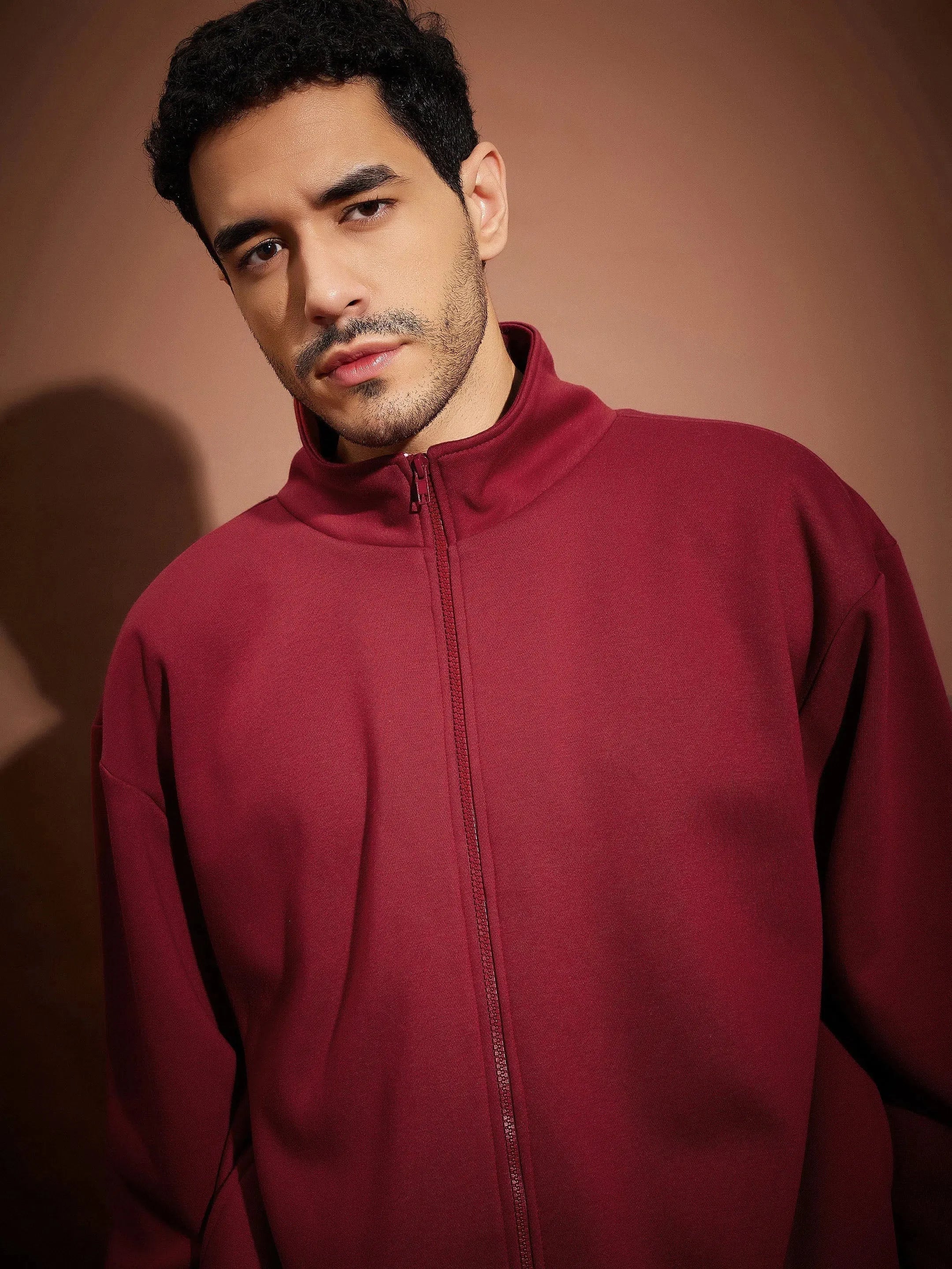 Maroon Zipper Sweatshirt & Joggers Set for Men | Cotton T-Shirts