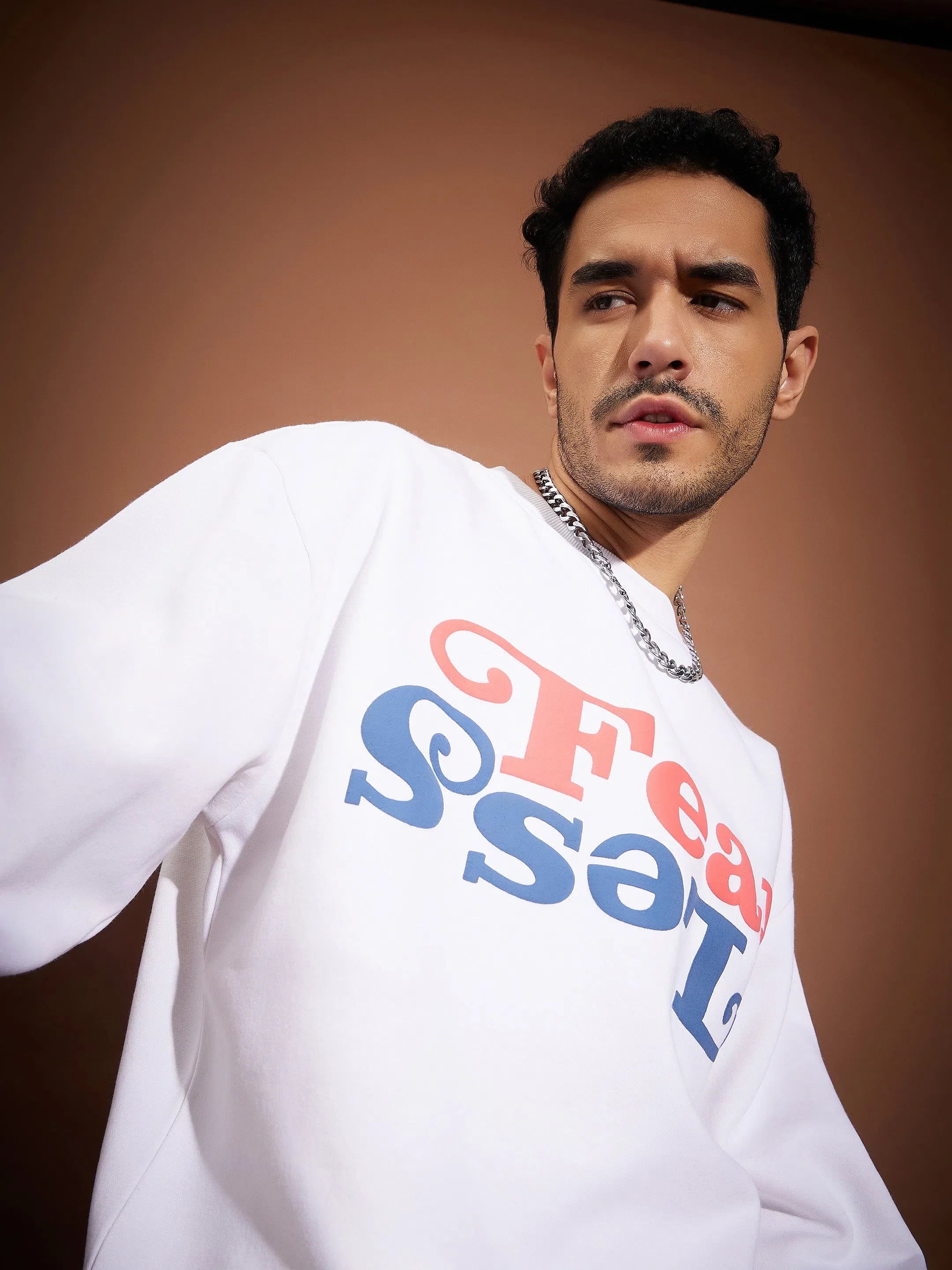 Men White Fear Less Oversized Sweatshirt & Joggers Set