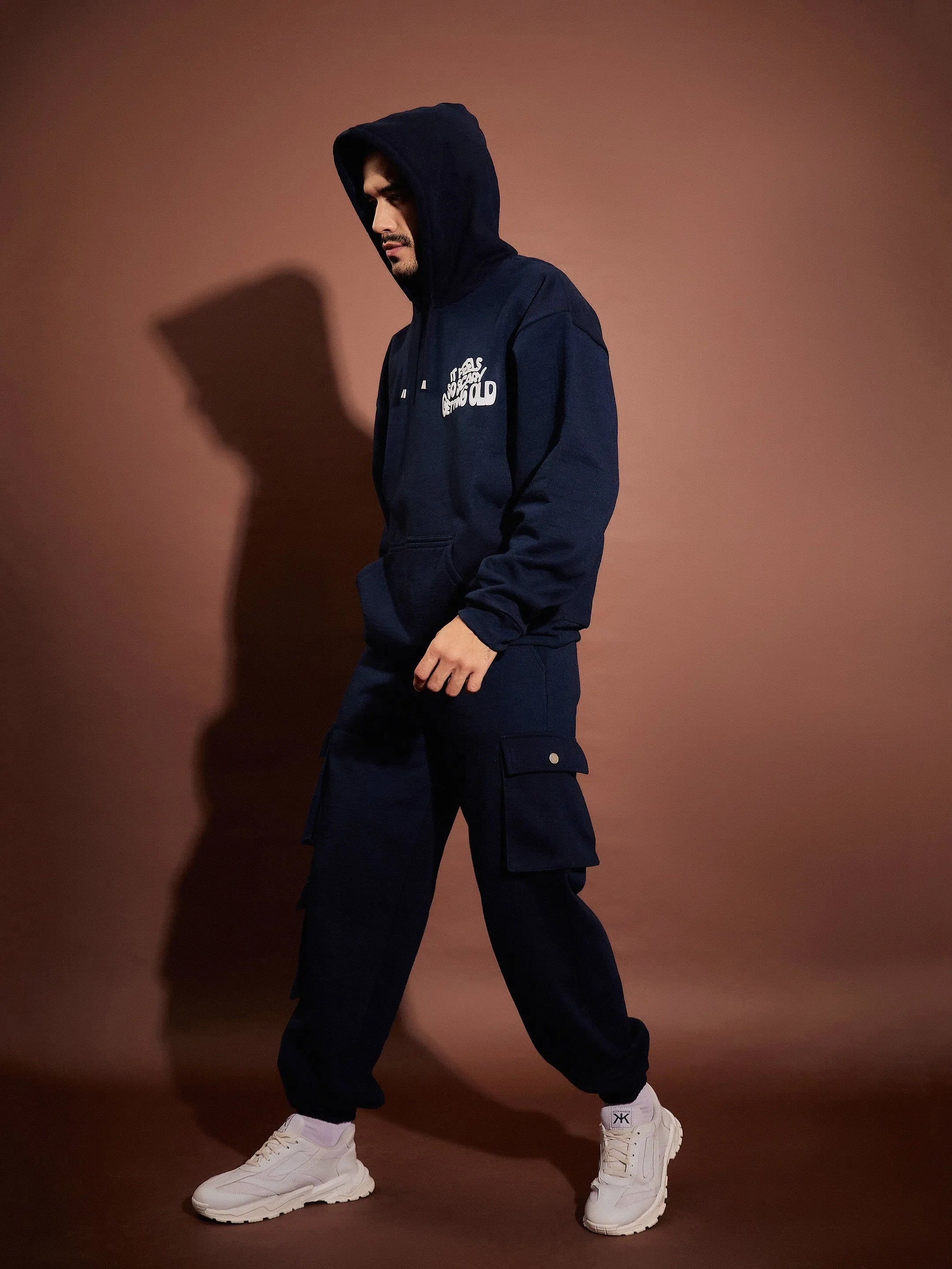 Men Navy Getting Old Oversized Hoodie and Joggers Set