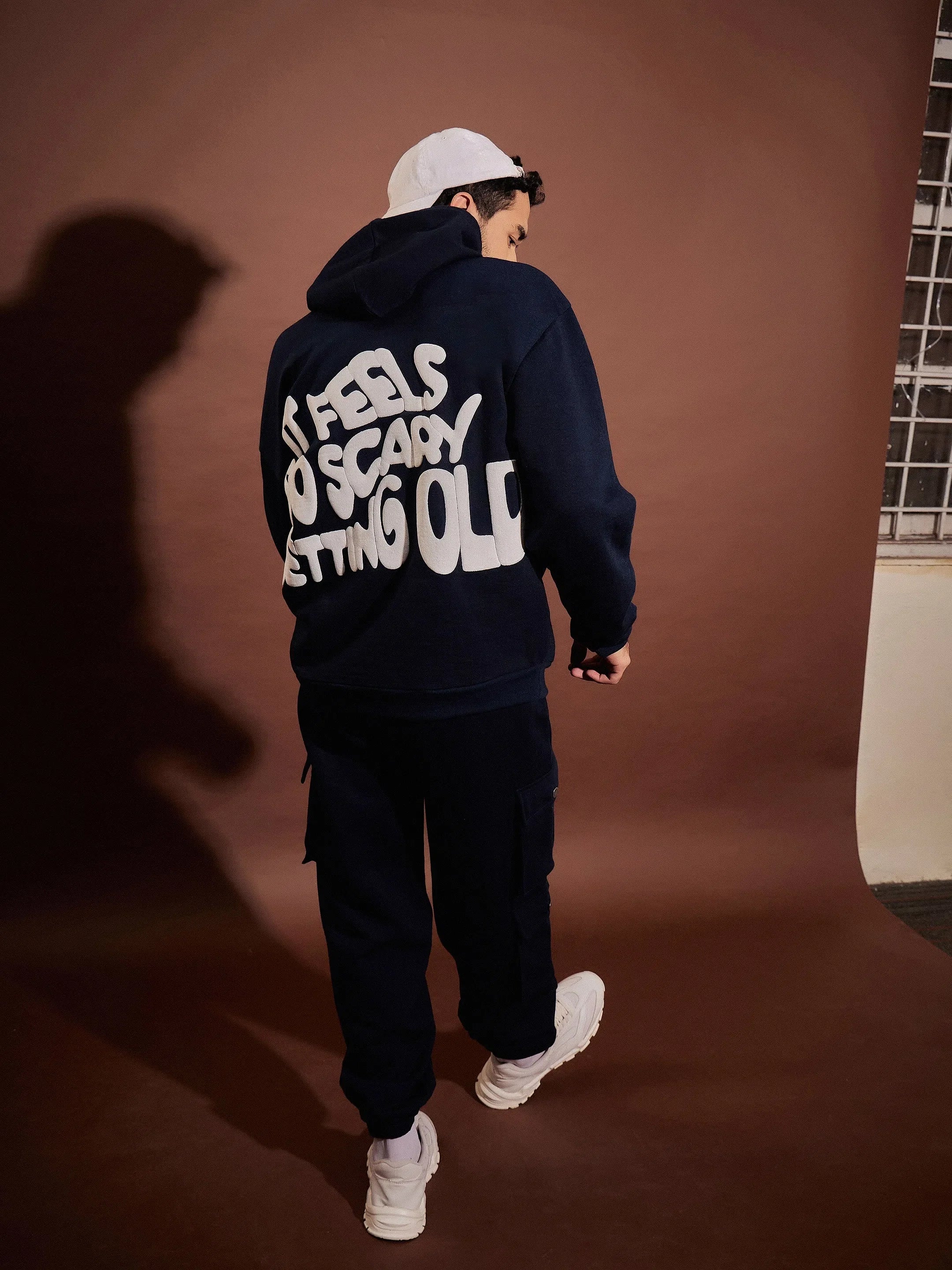 Men Navy Getting Old Oversized Hoodie and Joggers Set