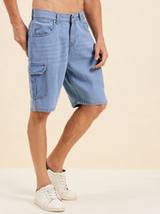 Men Blue Denim Box Pocket Shorts-MSSHOR90058-Blue