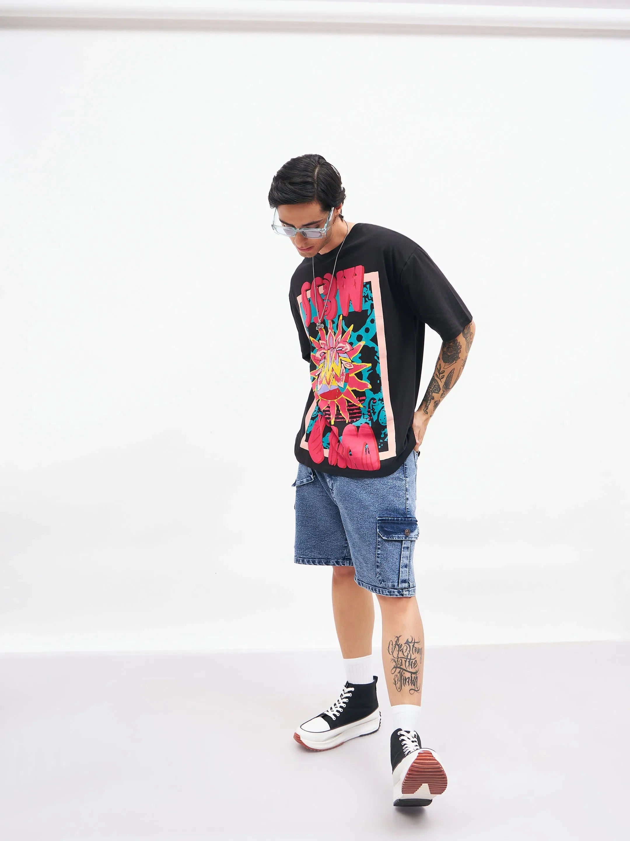 Men's Blue Denim Shorts | Utility Pocket Cargo Pants Style