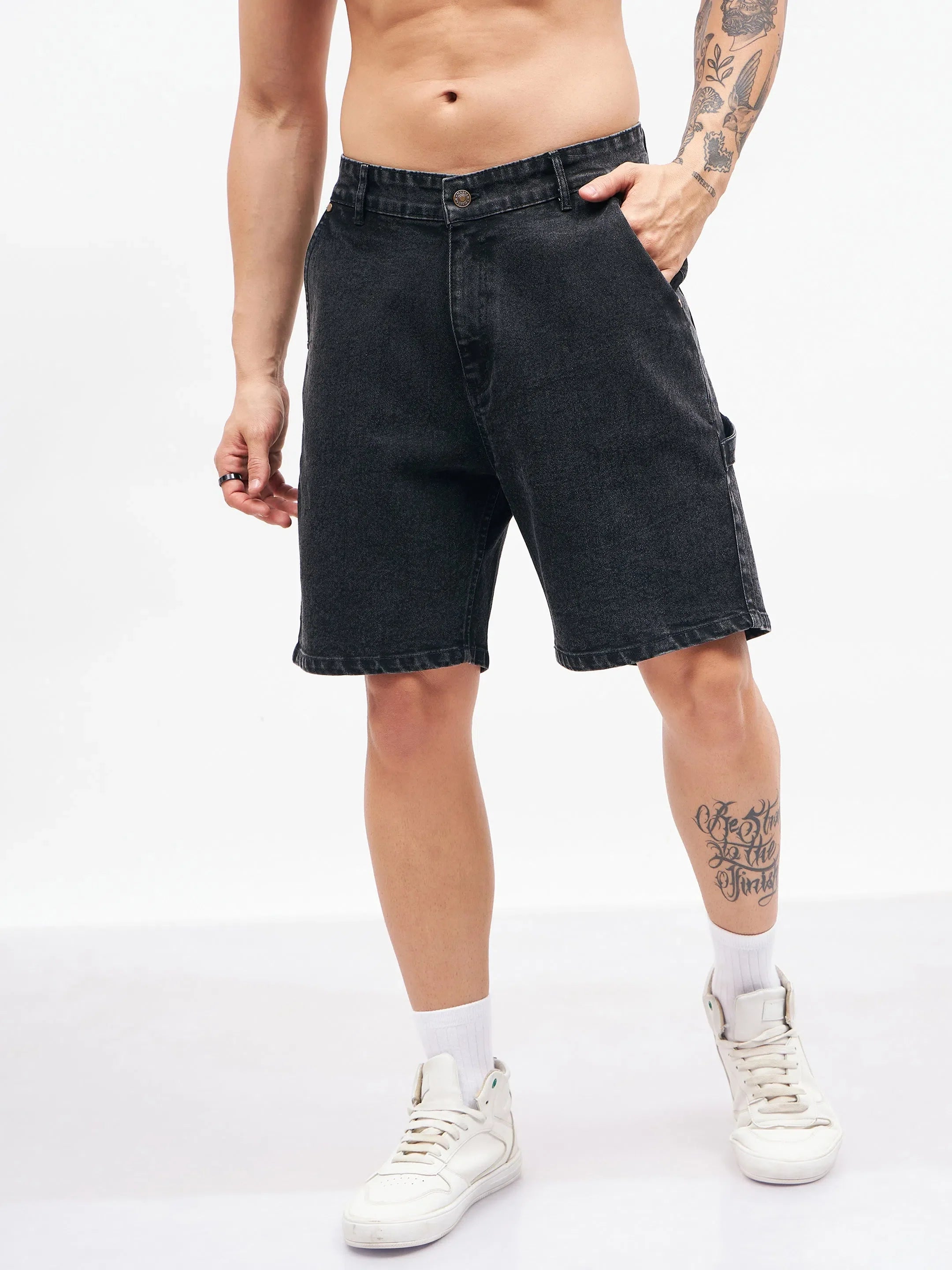 Black Relax Fit Denim Shorts | Mens Cotton Pants