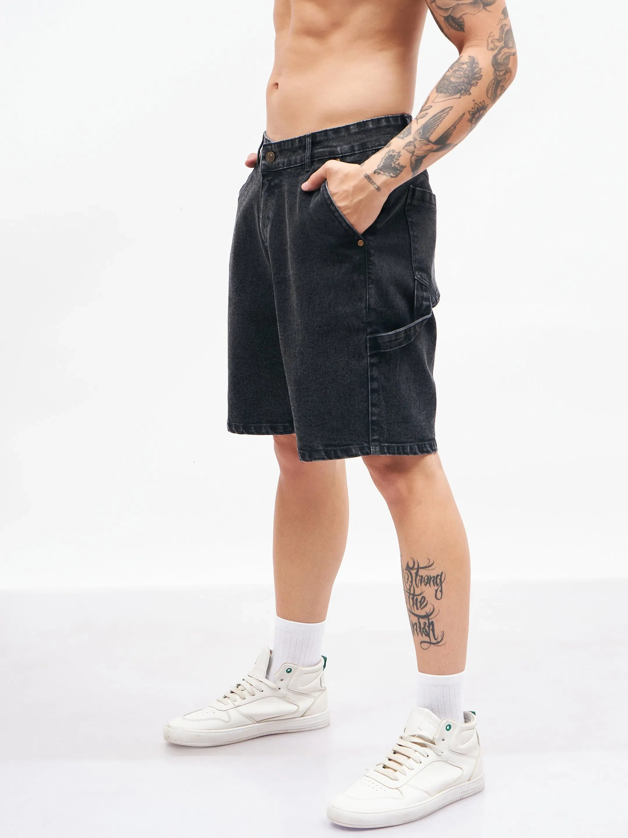 Black Relax Fit Denim Shorts | Mens Cotton Pants