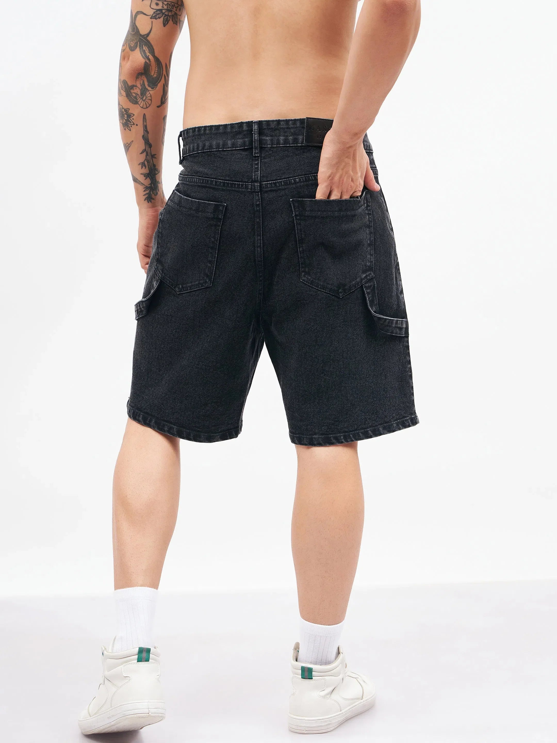 Black Relax Fit Denim Shorts | Mens Cotton Pants