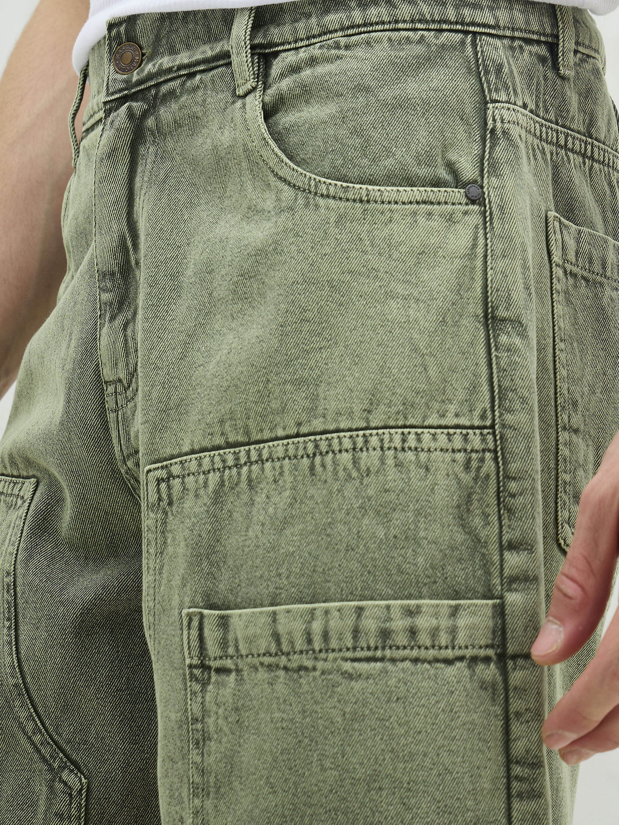 Men Light Green Denim Relax Fit Carpenter Shorts-MSSHOR90081