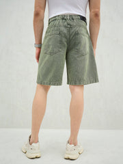 Men Light Green Denim Relax Fit Carpenter Shorts-MSSHOR90081