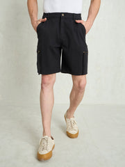 Men Black Denim Twill Zipper Pockets Shorts-MSSHOR90083