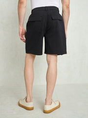 Men Black Denim Twill Zipper Pockets Shorts-MSSHOR90083