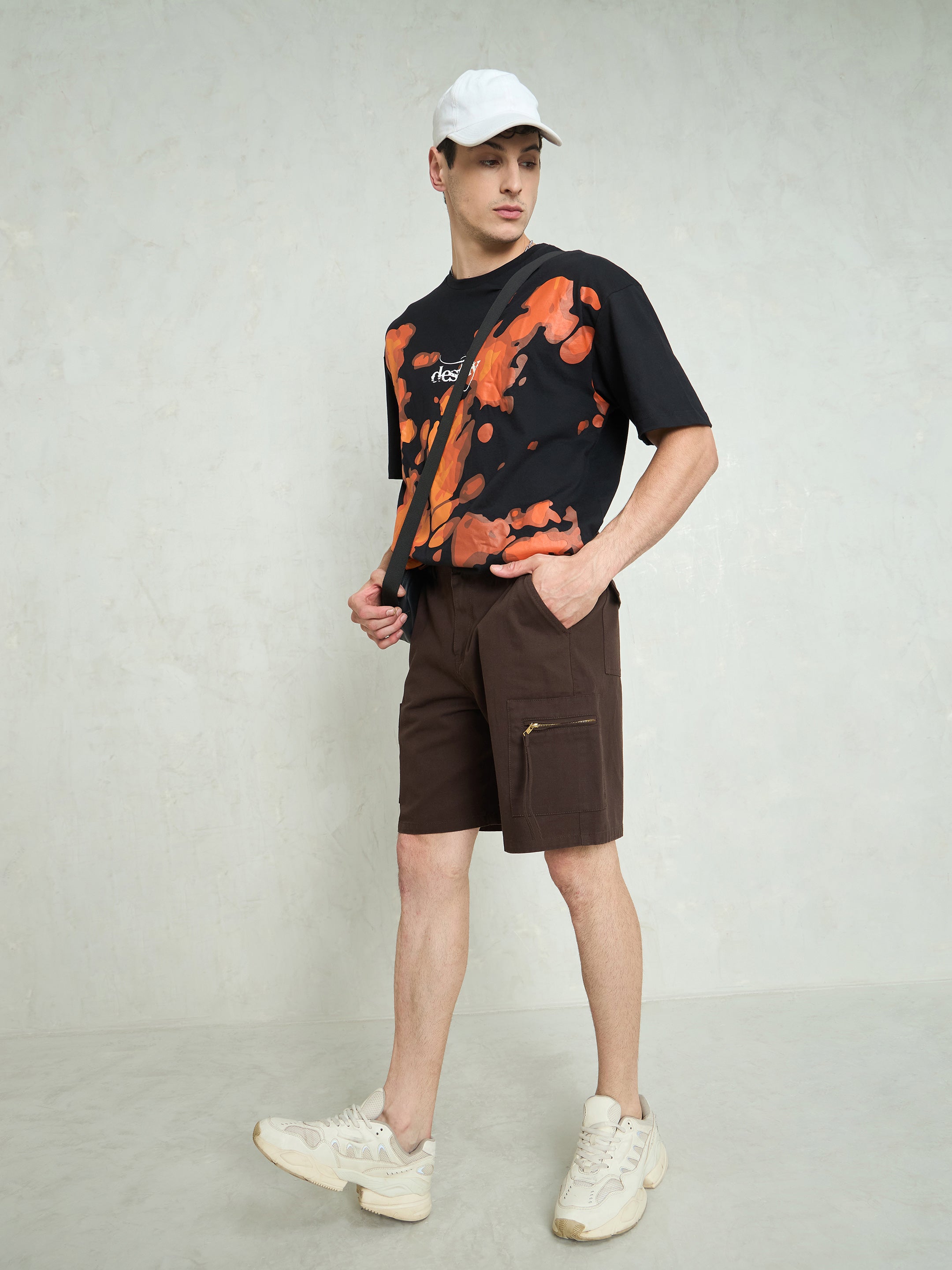 Men Brown Denim Twill Zipper Pockets Shorts-MSSHOR90084