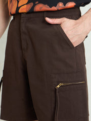 Men Brown Denim Twill Zipper Pockets Shorts-MSSHOR90084