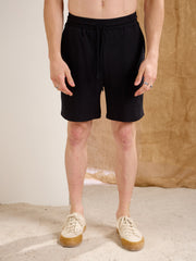 Men Black Waffle Relax Fit Shorts-MSSHOR90088
