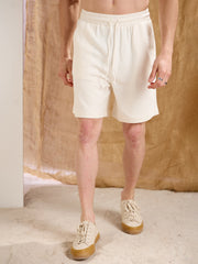 Men White Waffle Relax Fit Shorts-MSSHOR90089