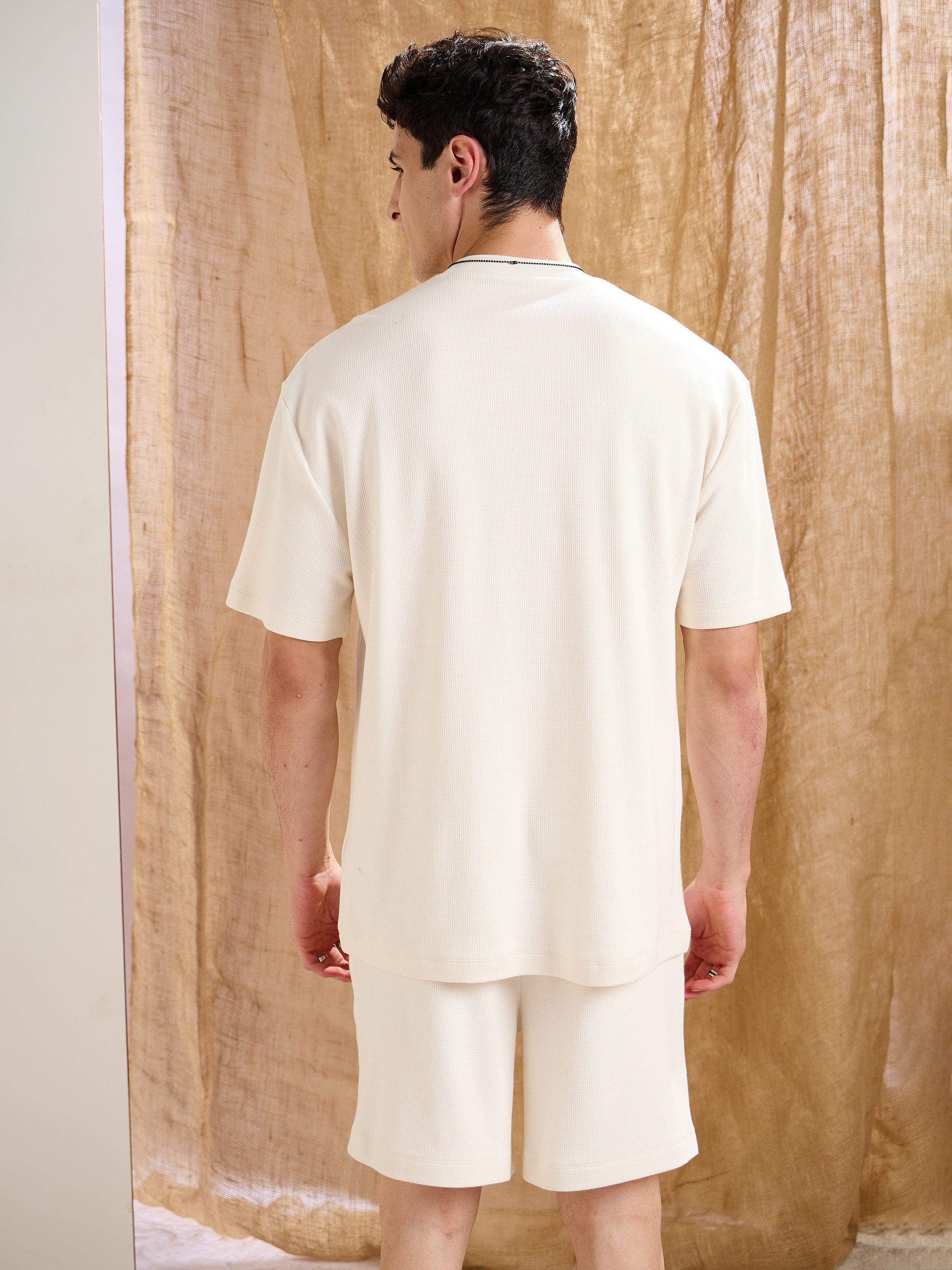 Men White Waffle Relax Fit Shorts-MSSHOR90089