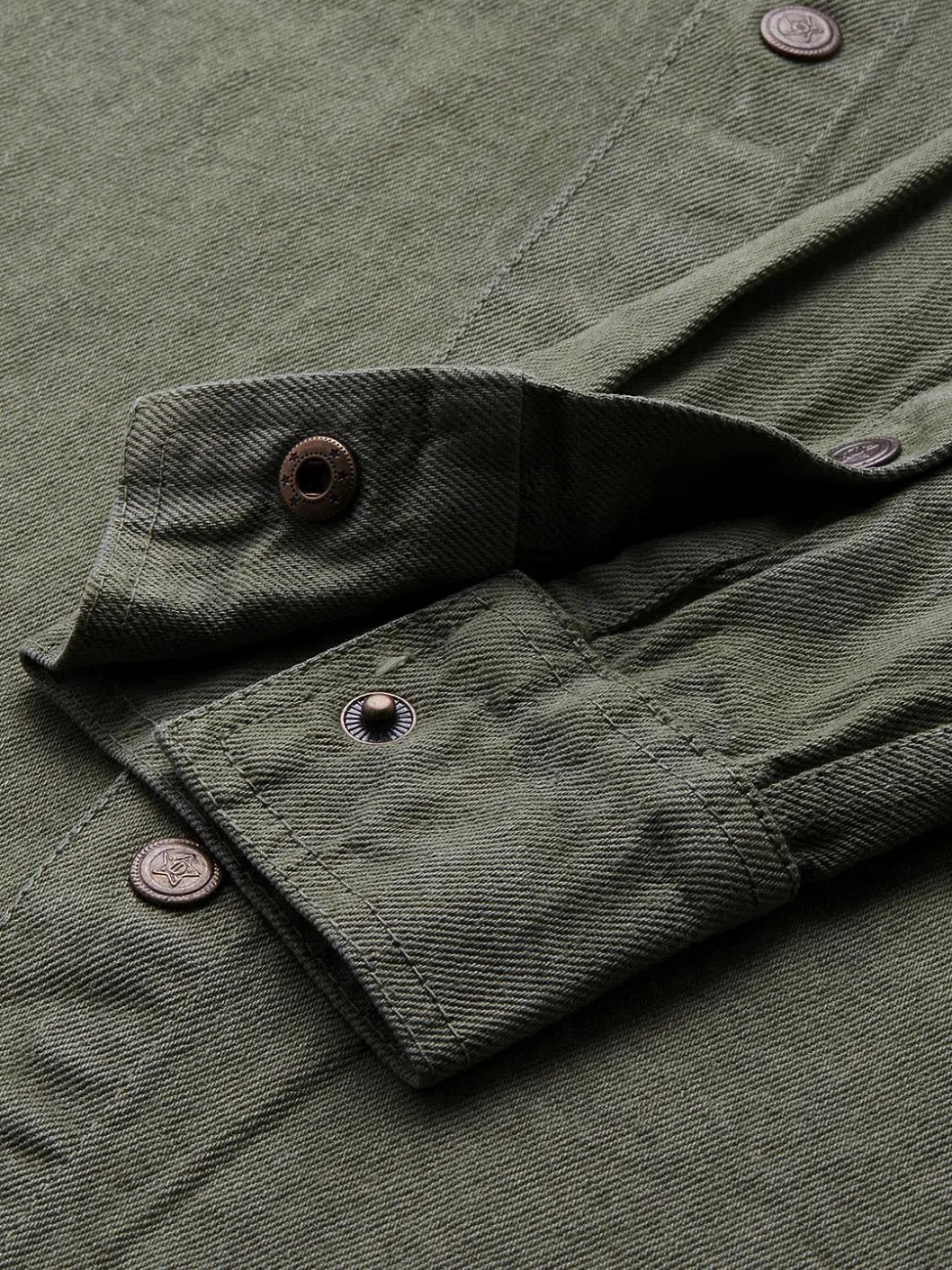 Olive Denim Jacket Shirt for Men - Casual Cotton