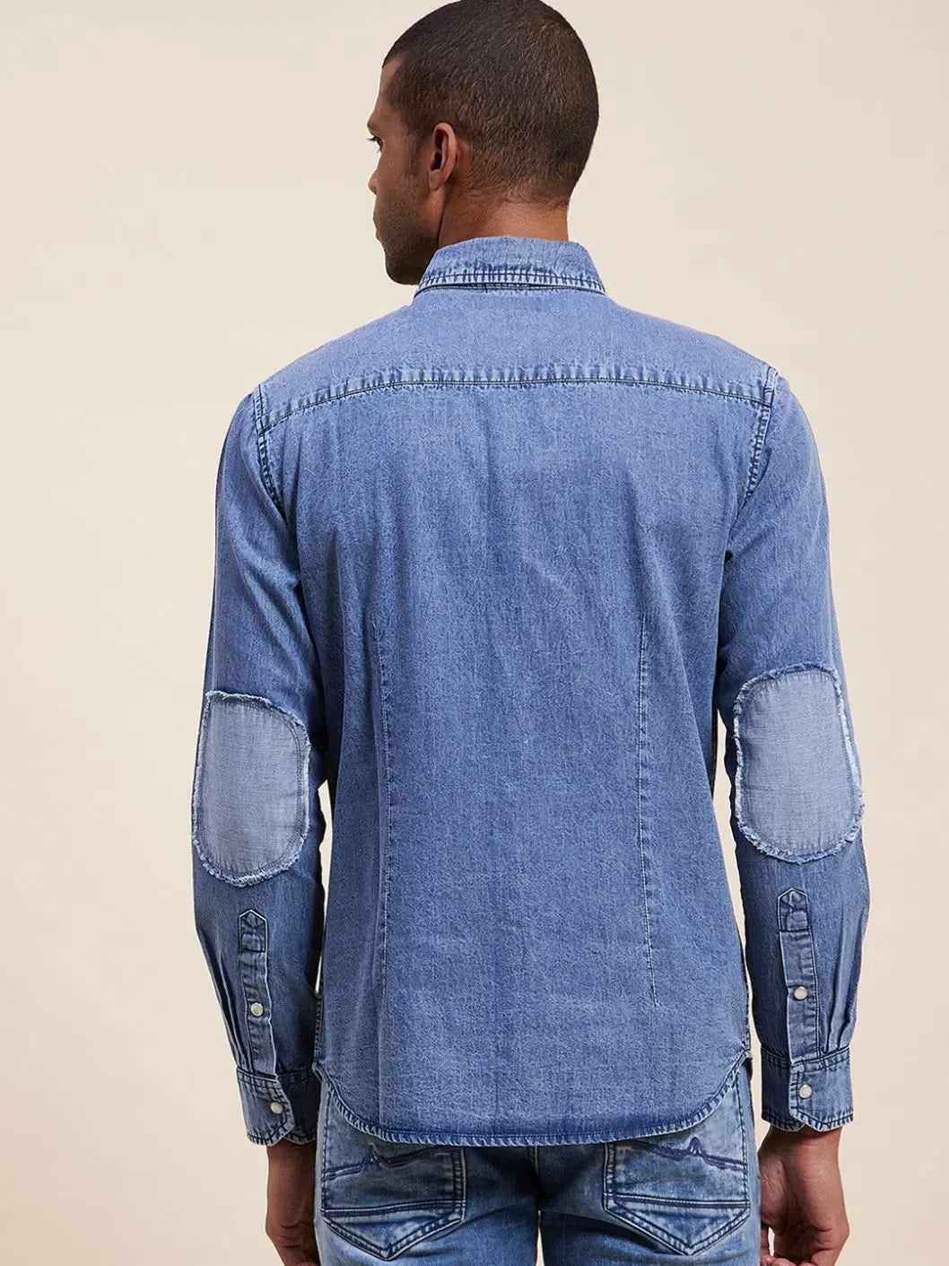 Men's Navy Tencel Elbow Patch Shirt | Modern Style
