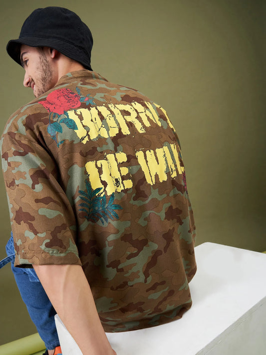Men Camouflage BORN WILD Oversized Shirt 2160