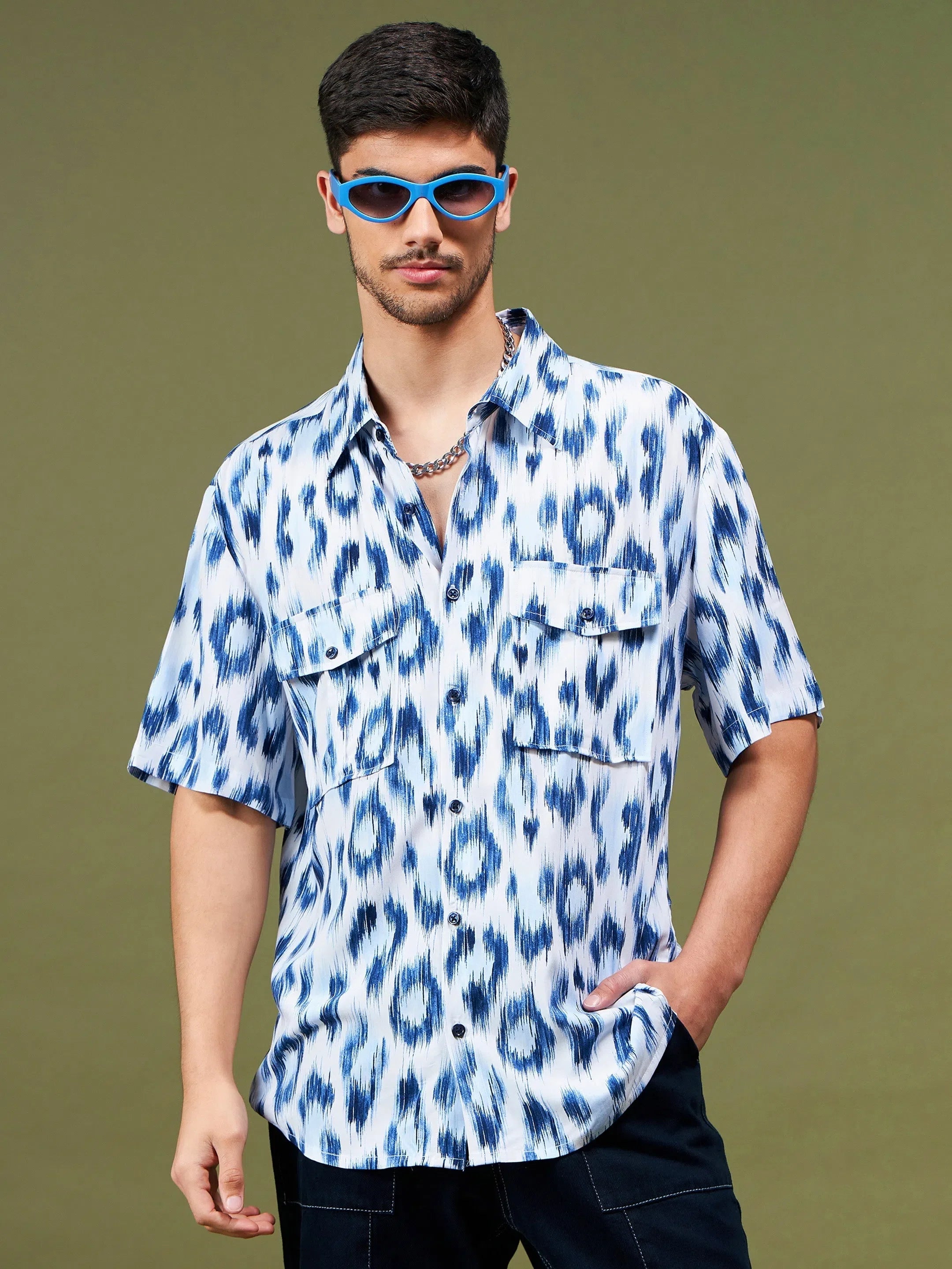 Animal Print Relax Fit Shirt - Mens Printed Shirt