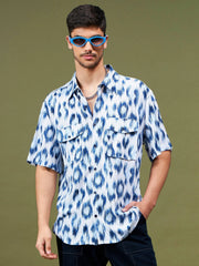Unisex Navy & White Animal Print Relax Fit Shirt