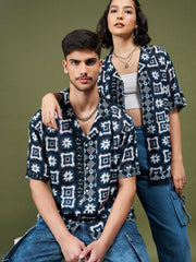 Unisex Navy Abstract Print Relax Fit Shirt
