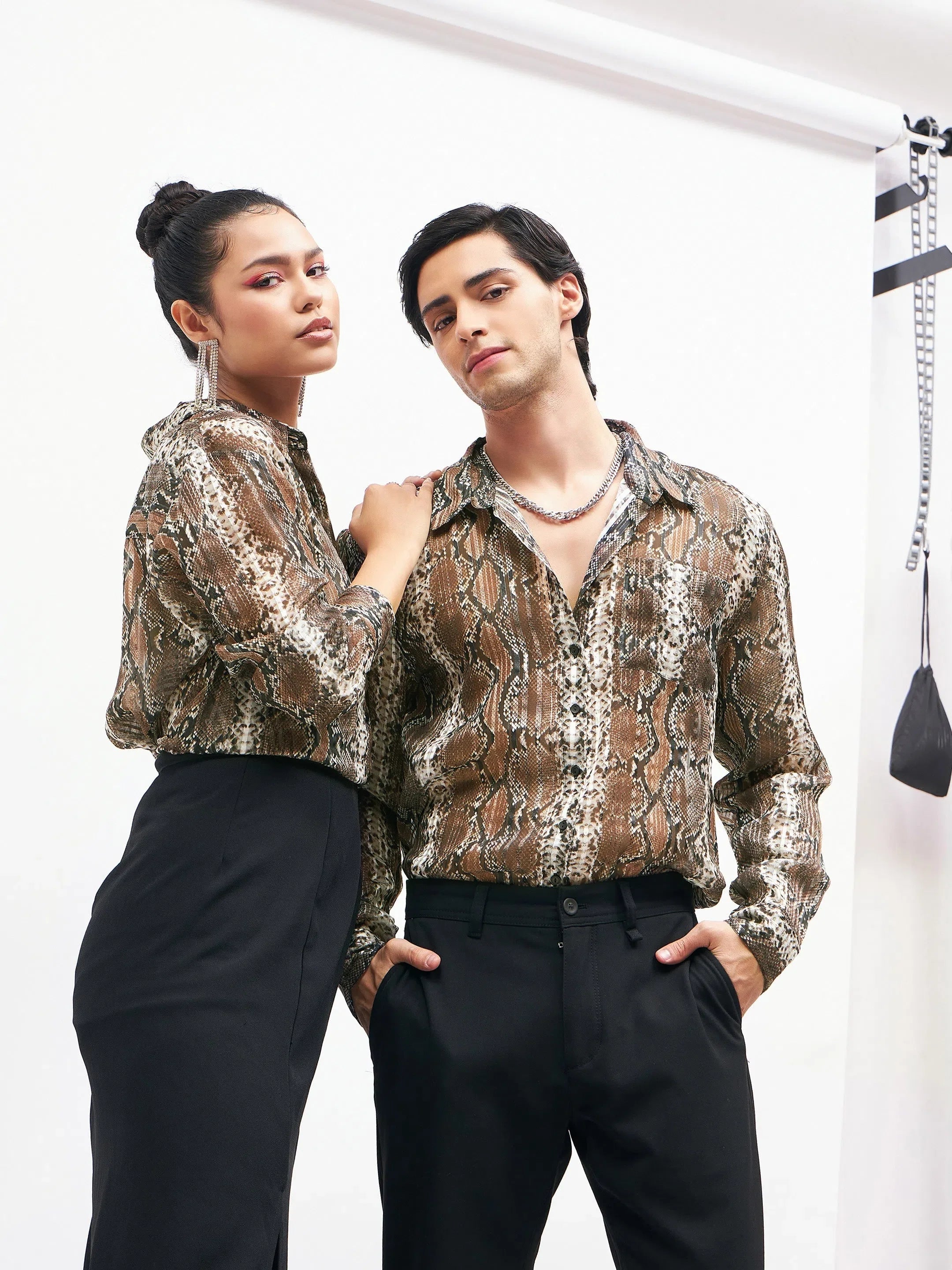 Snake Print Lurex Party Shirt - Unisex Shirts & Blouses