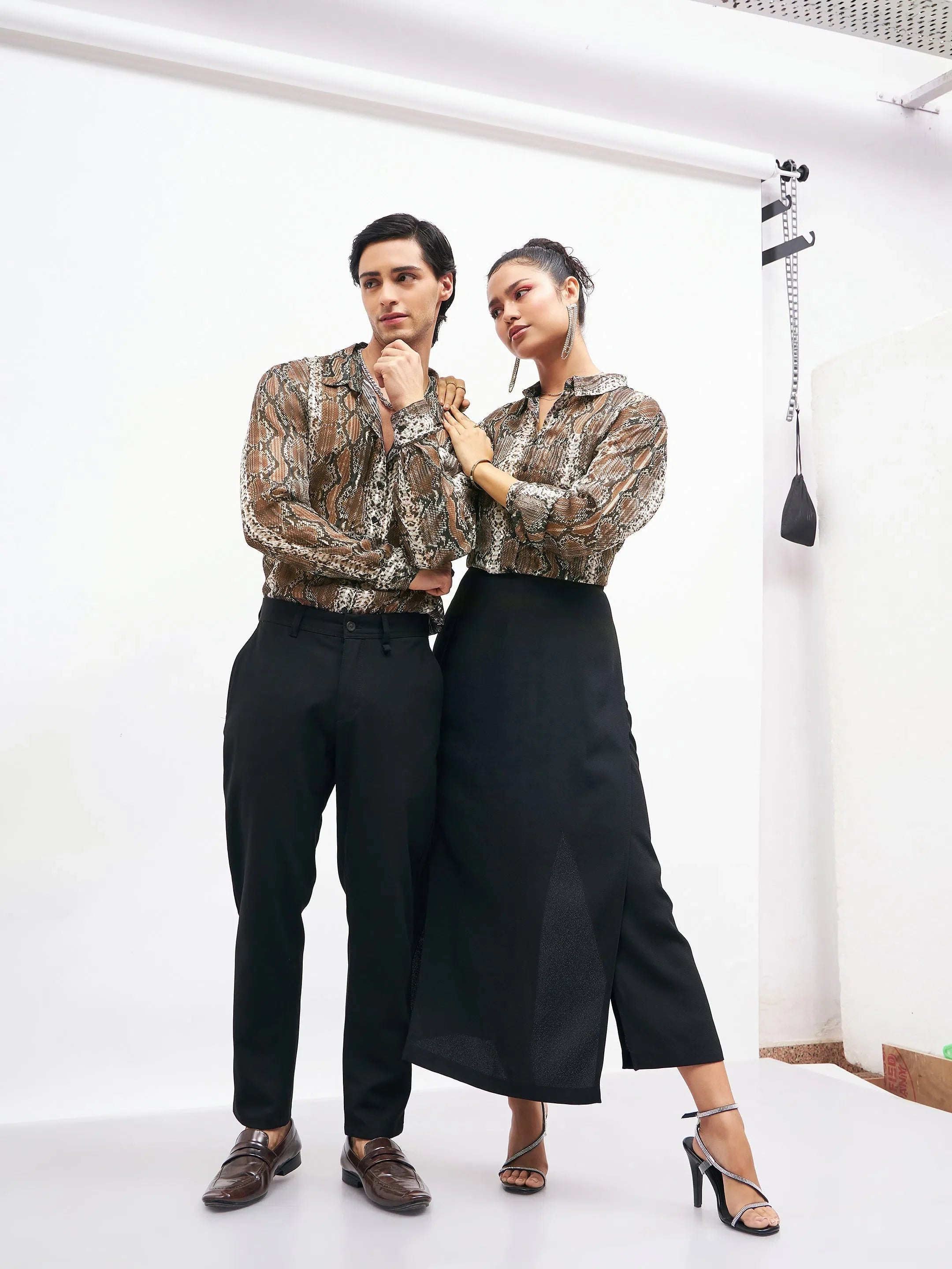 Snake Print Lurex Party Shirt - Unisex Shirts & Blouses