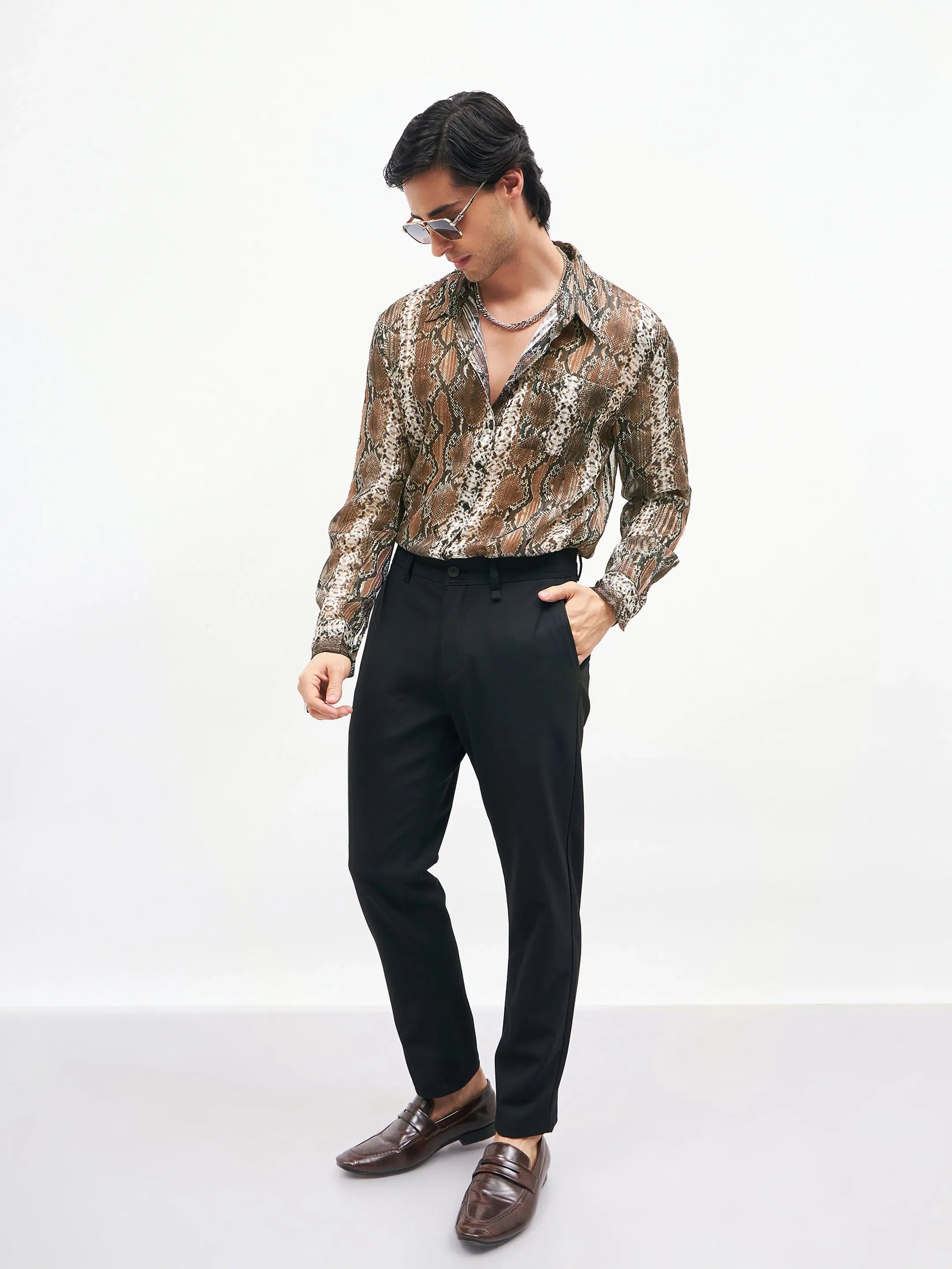 Snake Print Lurex Party Shirt - Unisex Shirts & Blouses