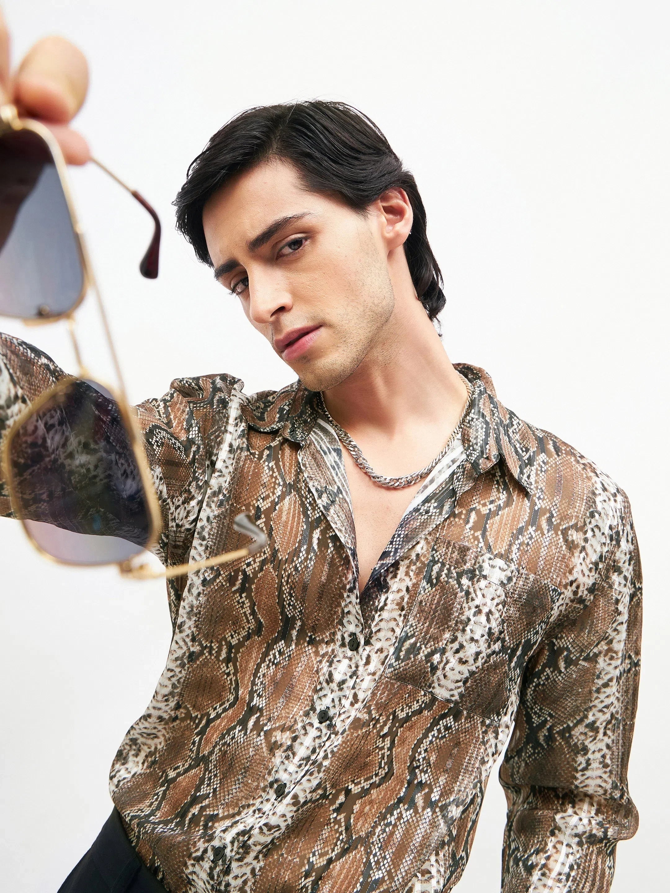Snake Print Lurex Party Shirt - Unisex Shirts & Blouses