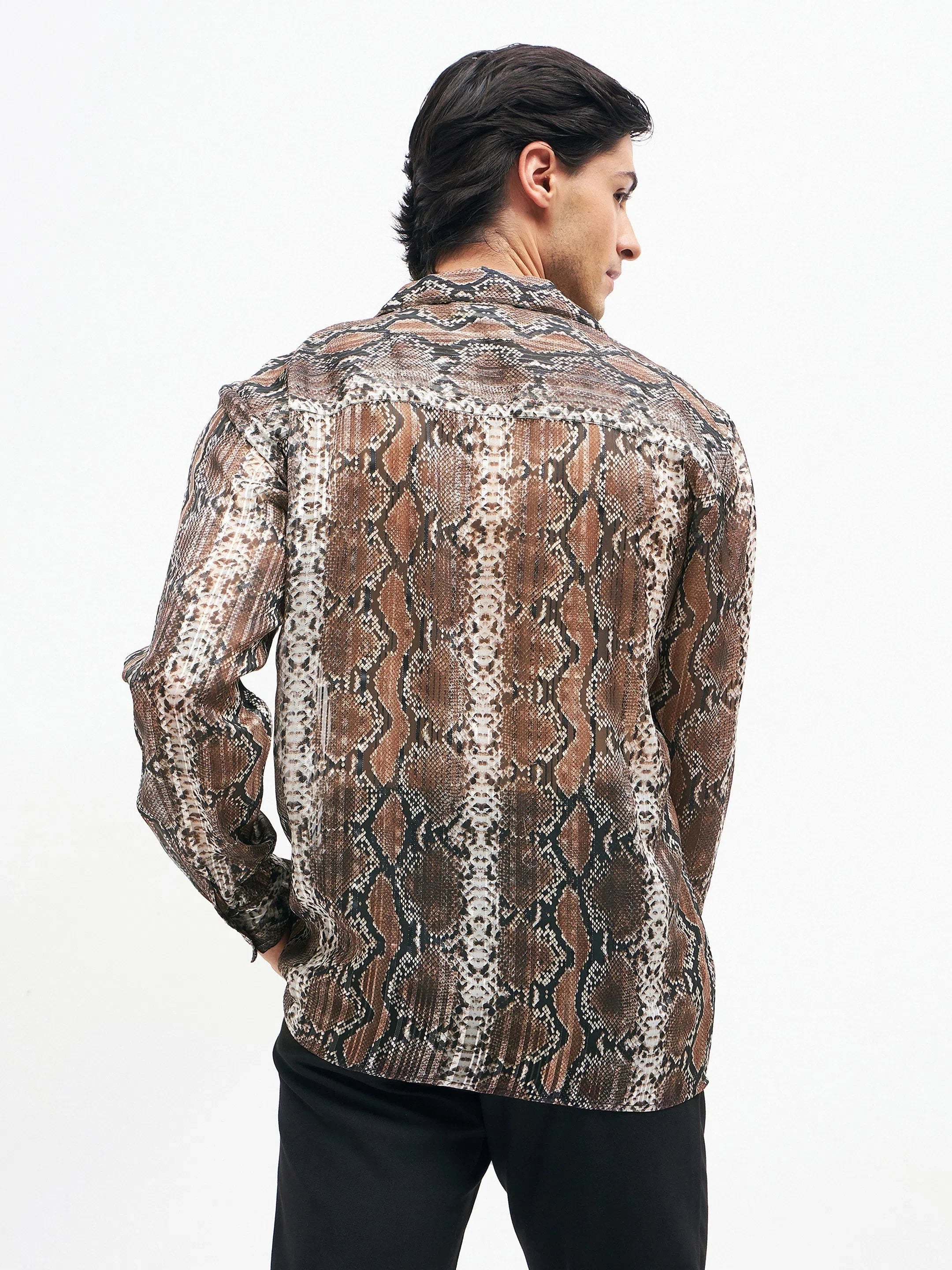 Snake Print Lurex Party Shirt - Unisex Shirts & Blouses