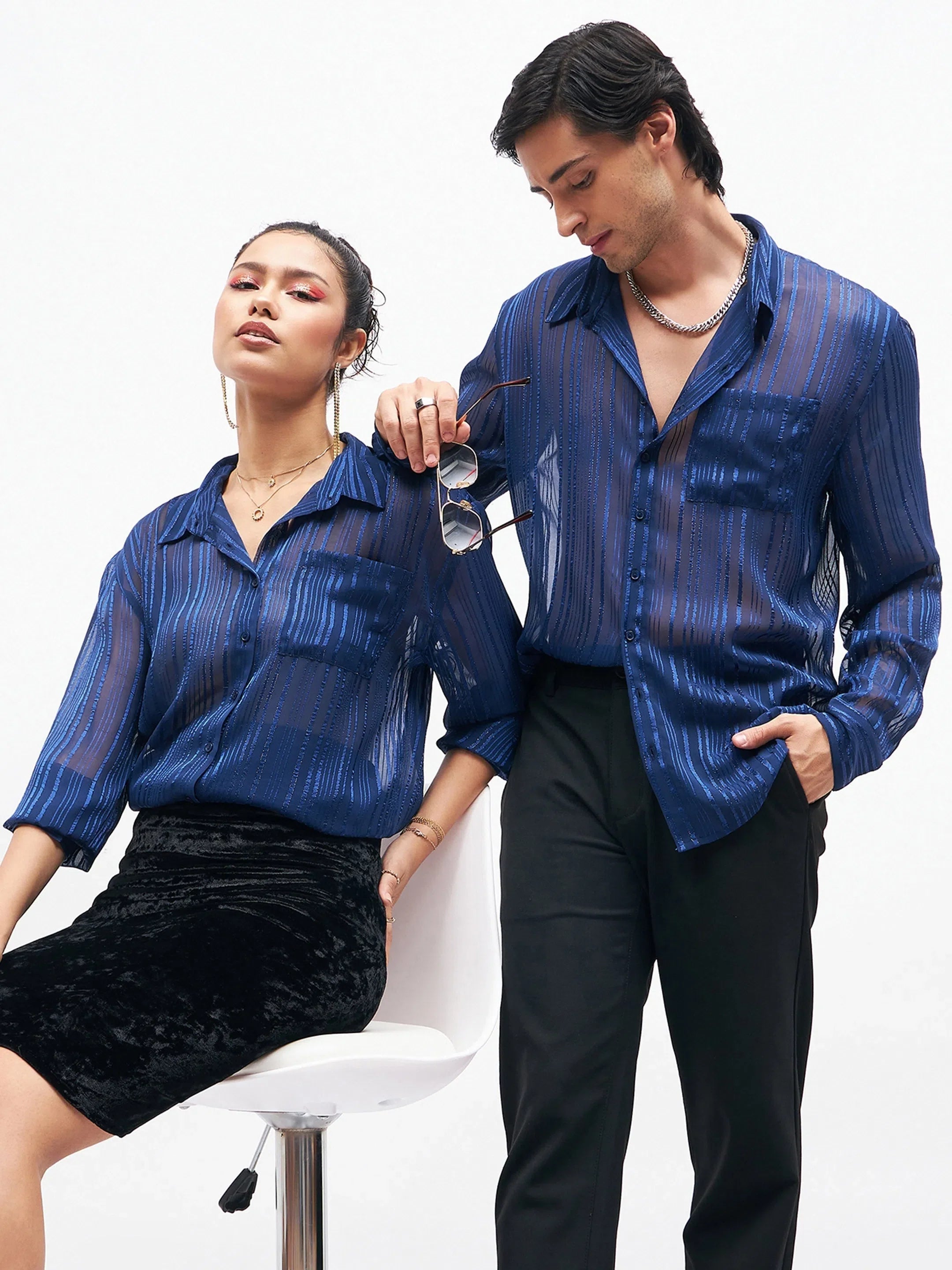 Navy Lurex Party Shirt - Unisex Shirts and Women's Blouses