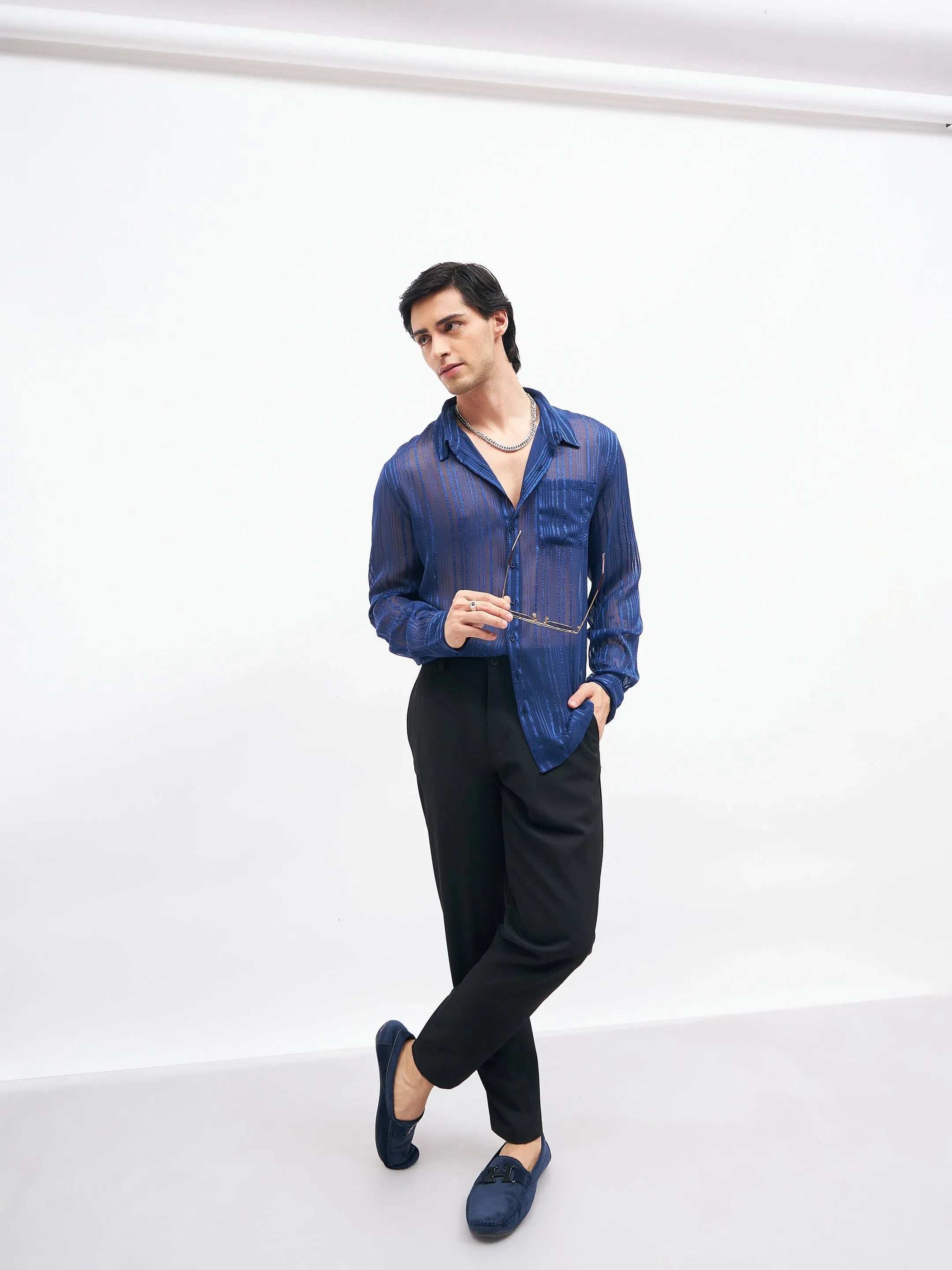 Navy Lurex Party Shirt - Unisex Shirts and Women's Blouses