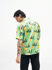 Men Green Tropical Short Sleeves Satin Shirt-MSSHRT20185
