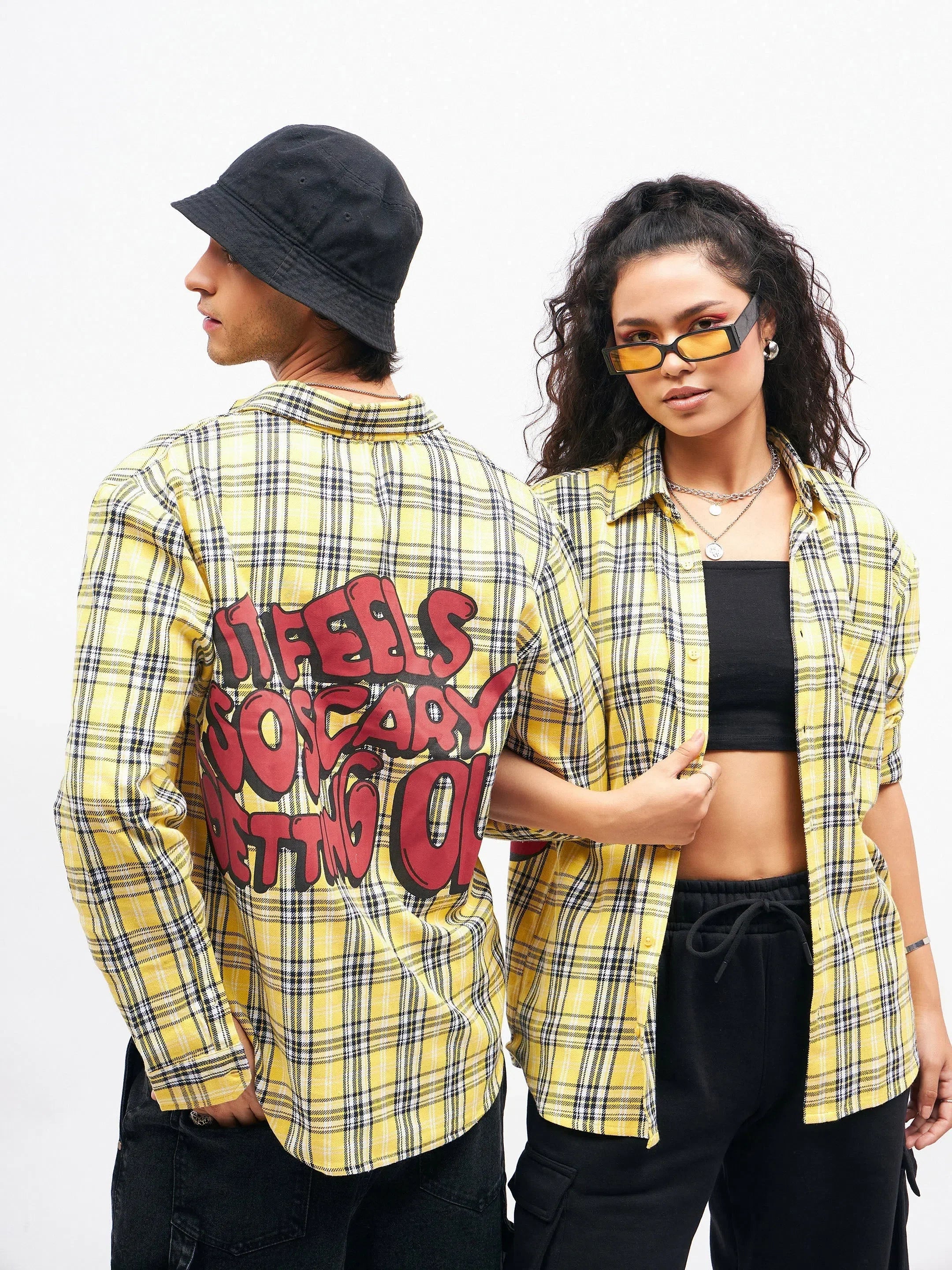 Yellow Check Oversized Shirt | Unisex Cotton Party Wear