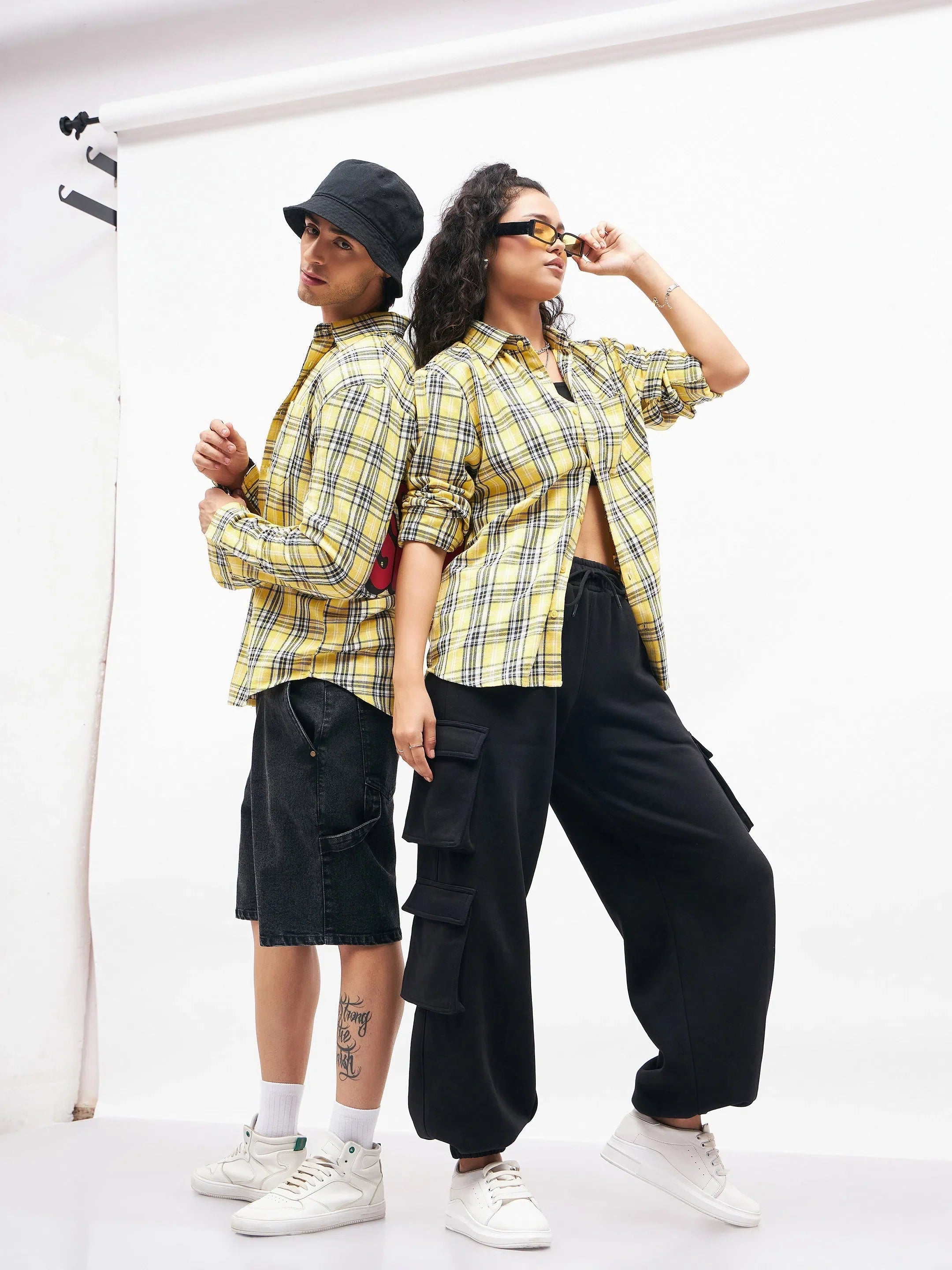 Yellow Check Oversized Shirt | Unisex Cotton Party Wear