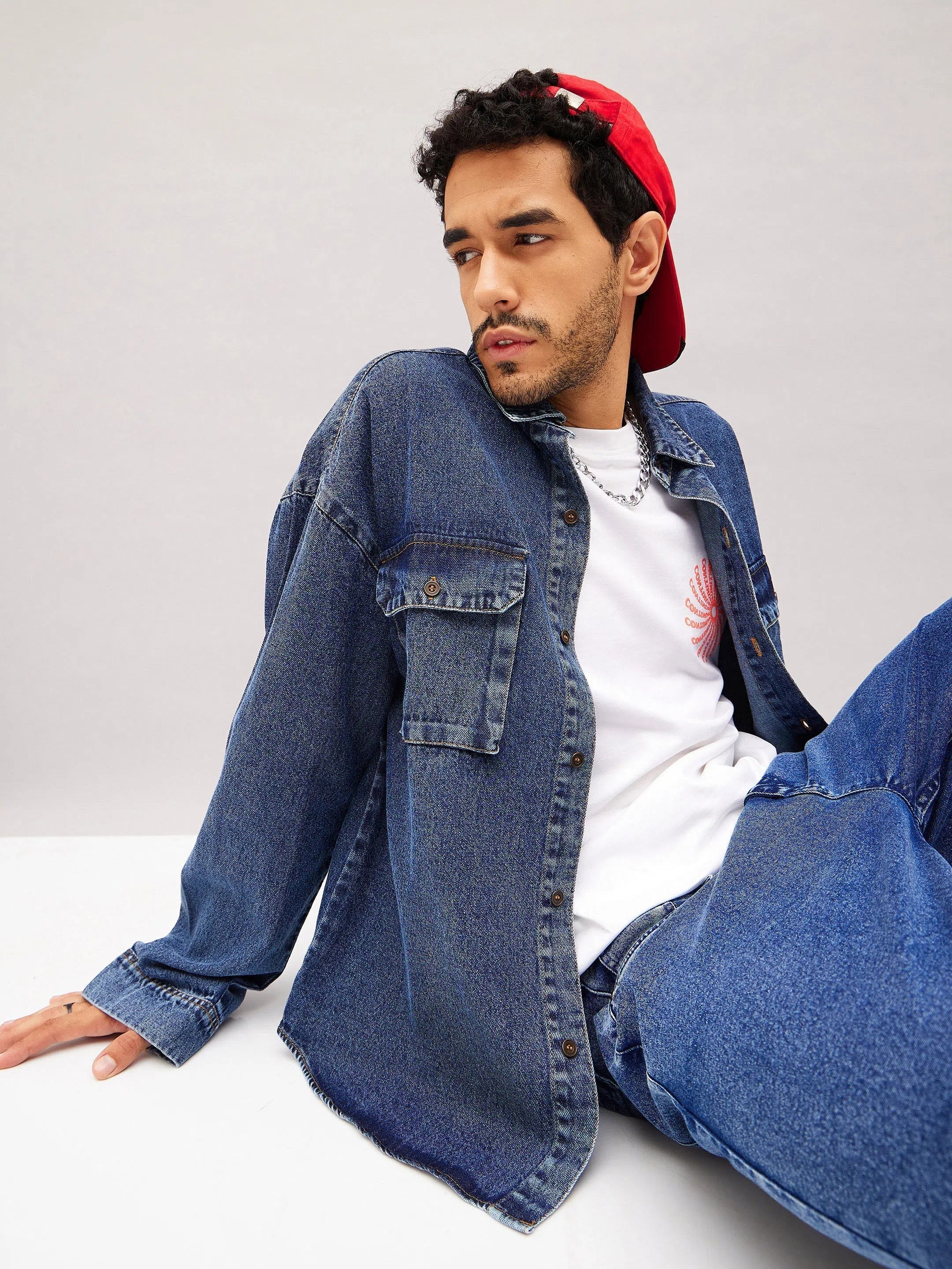 Men's Blue Denim Oversized Shirt - Comfortable Cotton Shirt