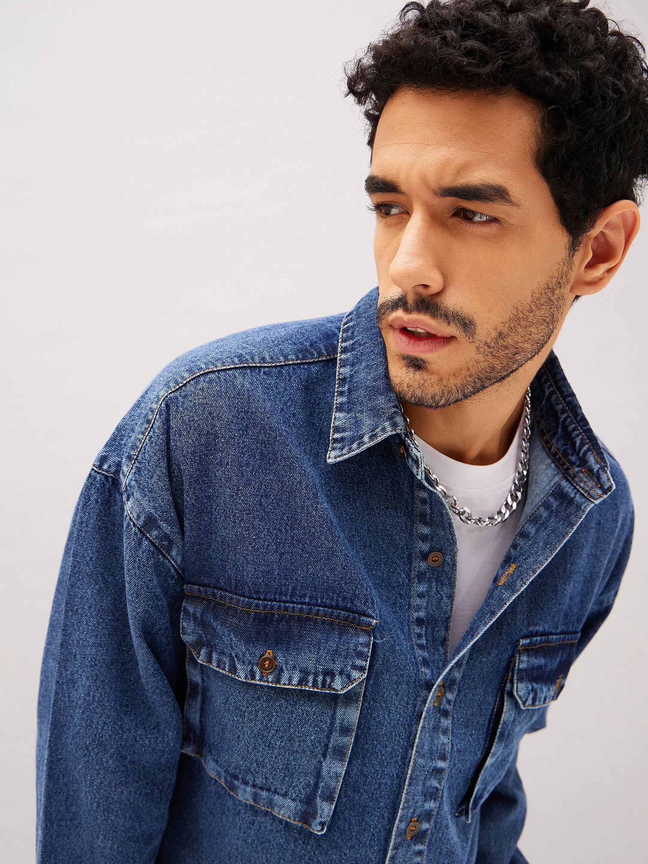 Men's Blue Denim Oversized Shirt - Comfortable Cotton Shirt