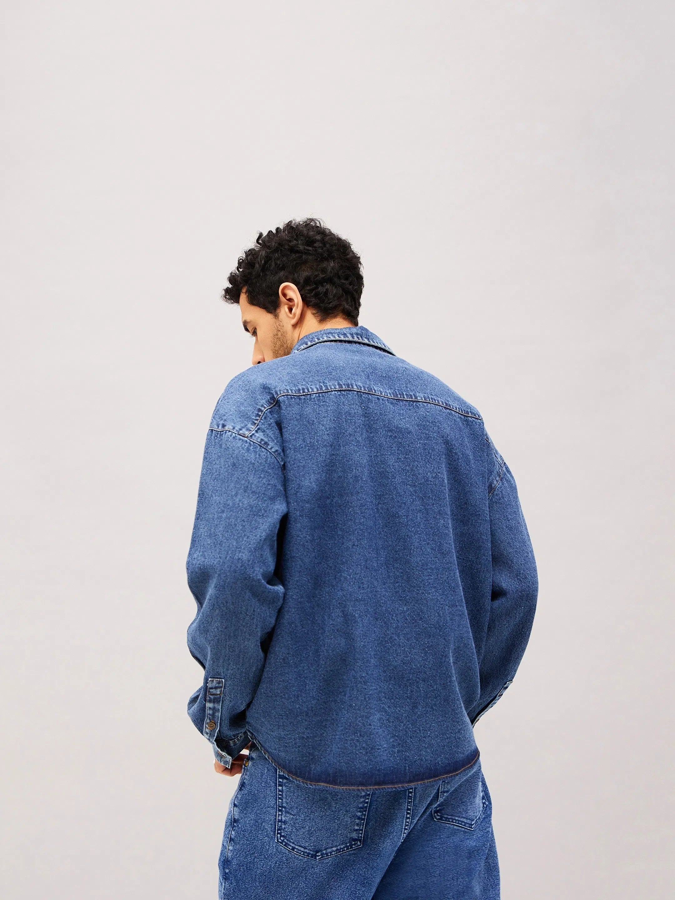 Men's Blue Denim Oversized Shirt - Comfortable Cotton Shirt