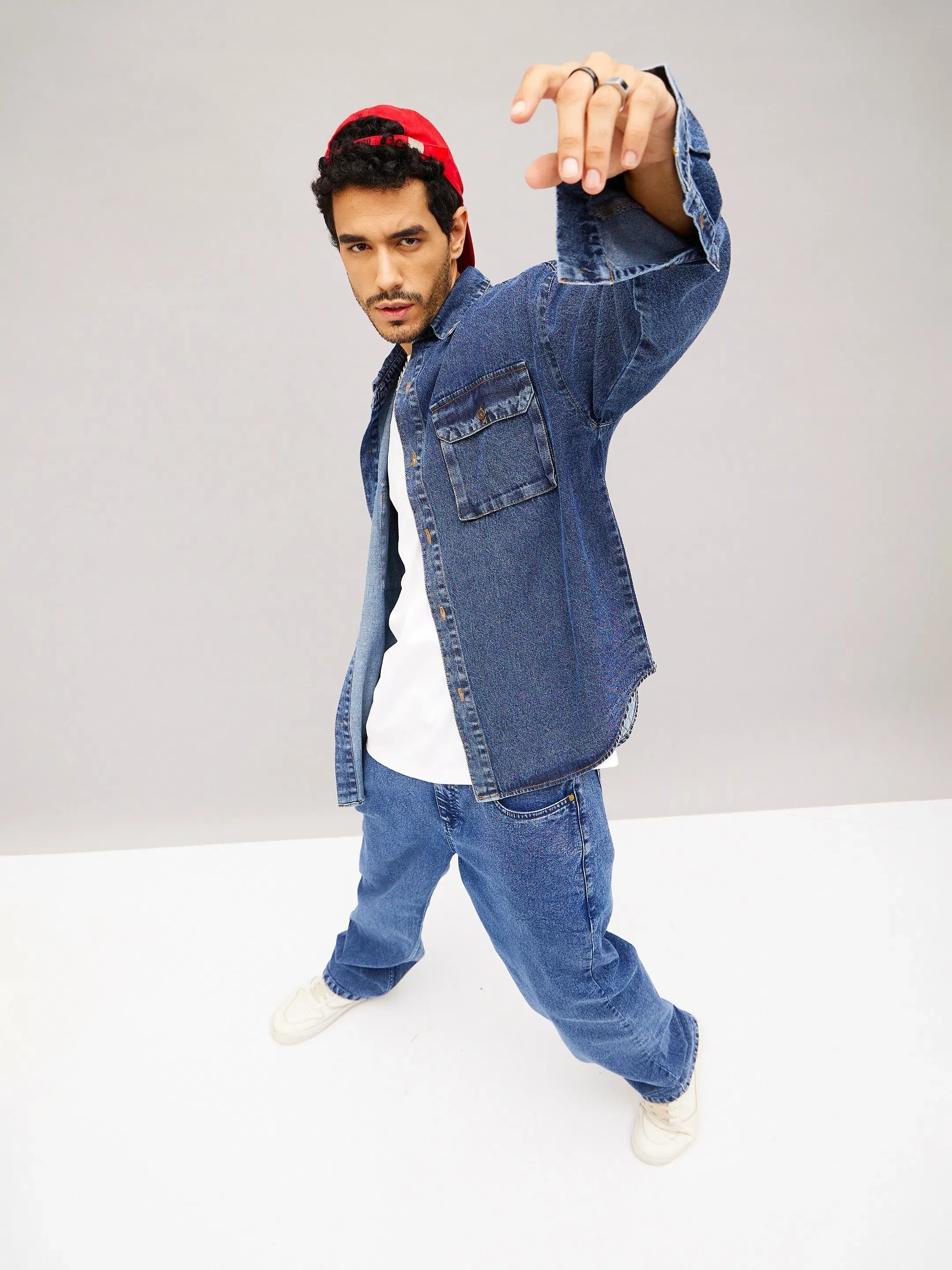 Men's Blue Denim Oversized Shirt - Comfortable Cotton Shirt