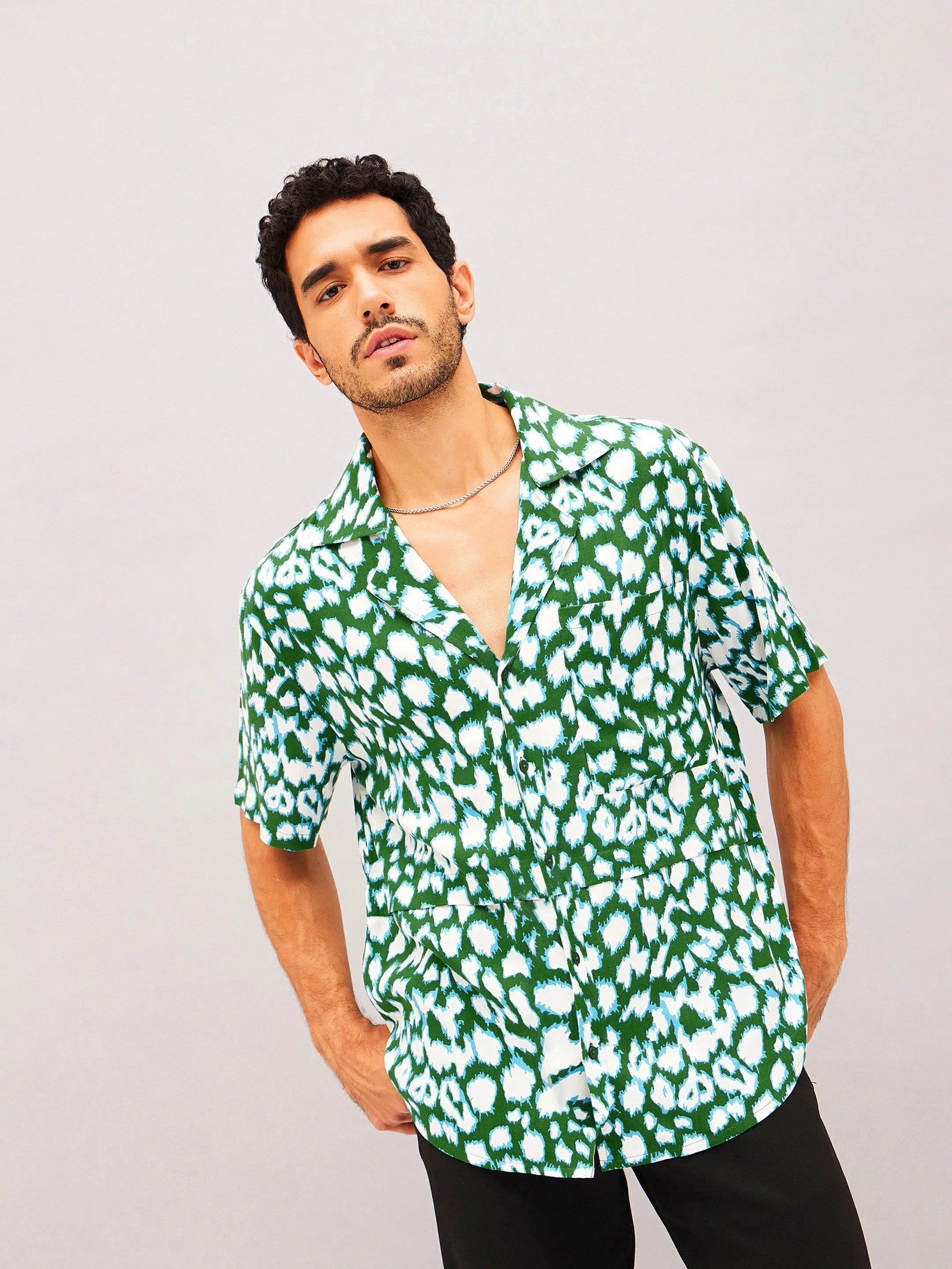 Green & White Abstract Printed Mens Shirt | Relax Fit Shirt